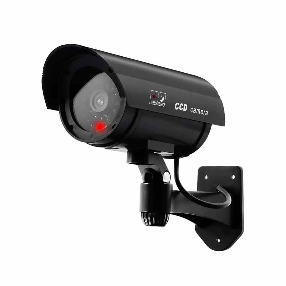 ERWEY Lot de 4 Caméras Factices pour Extérieur & Intérieur, Fausse Caméra de Surveillance CCTV avec LED Clignotante (4Pcs Noir)