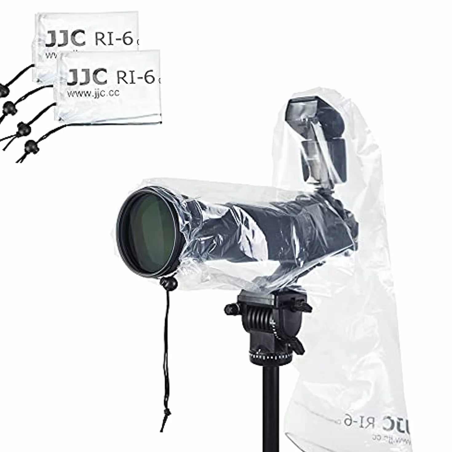 JJC Housse de Pluie étanche pour Appareil Photo Canon Nikon Sony DSLR avec Objectif jusqu'à 18" de Long 7" de Large, Protecteur de Manteau de Pluie pour Flash Externe de Chaussure Chaude (2 pièces)