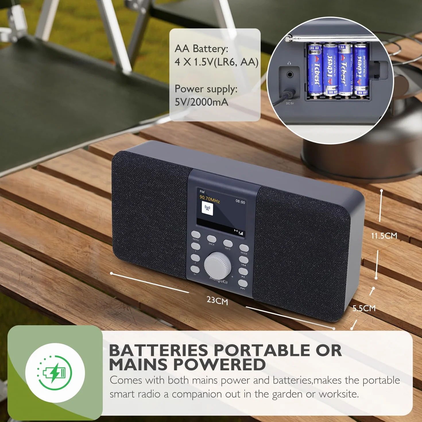 Radio Numérique DAB+ Stéréo Portable Bluetooth FM 40 Stations Préréglées Gris Foncé