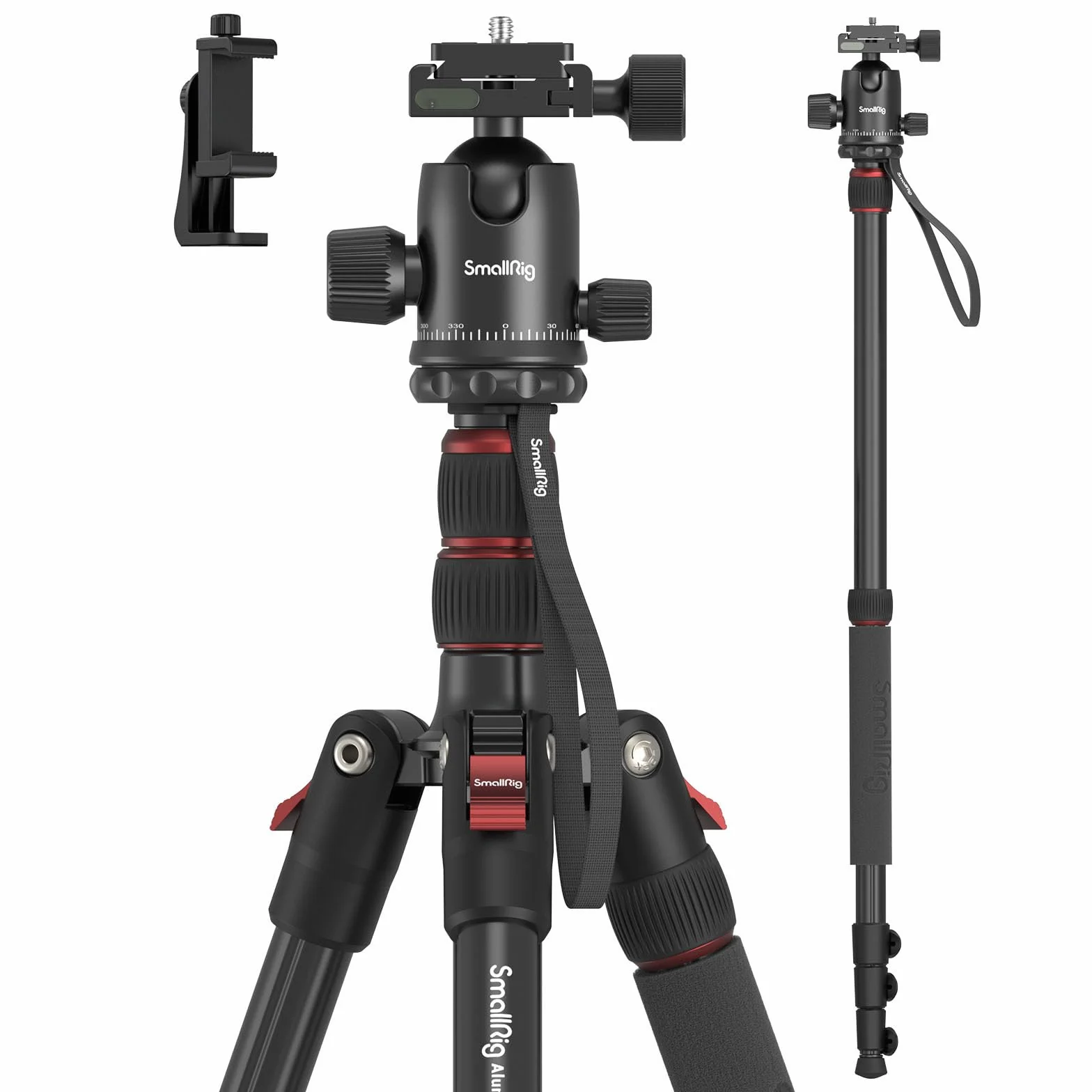 SMALLRIG Trépied Monopode pour Appareil Photo, 72" 182cm Trépied en Aluminium Léger et Portable, Rotule Panoramique à 360° Plaque à Dégagement Rapide, Charge Max 15kg, Réglable de 17" à 72" - 3935