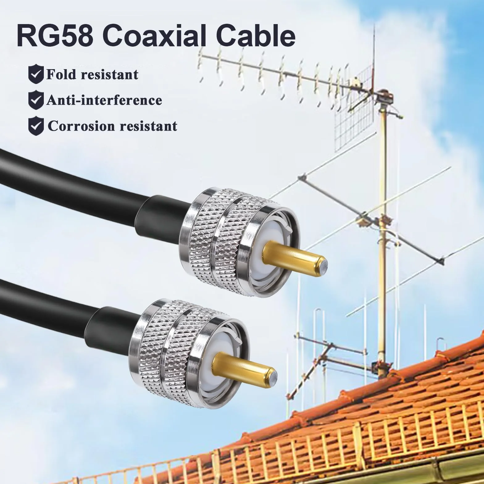 TUOLNK PL-259 Câble de raccordement RG58 UHF mâle à mâle à faible perte 50 ohms CB Radio Câble coaxial 12 pouces (30 cm) SO239 Câble d'extension d'antenne Wifi pour HAM Radio 2 Pack