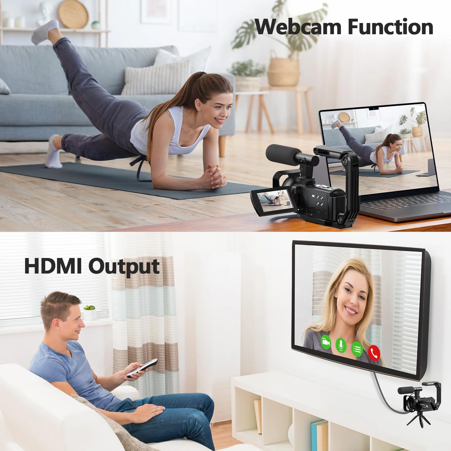 Caméscope 5K 56MP Vidéocaméra YouTube avec Microphone Trépied Stabilisateur, Vision Nocturne WiFi, Zoom 16X, Carte SD 64GB, 2 Batteries