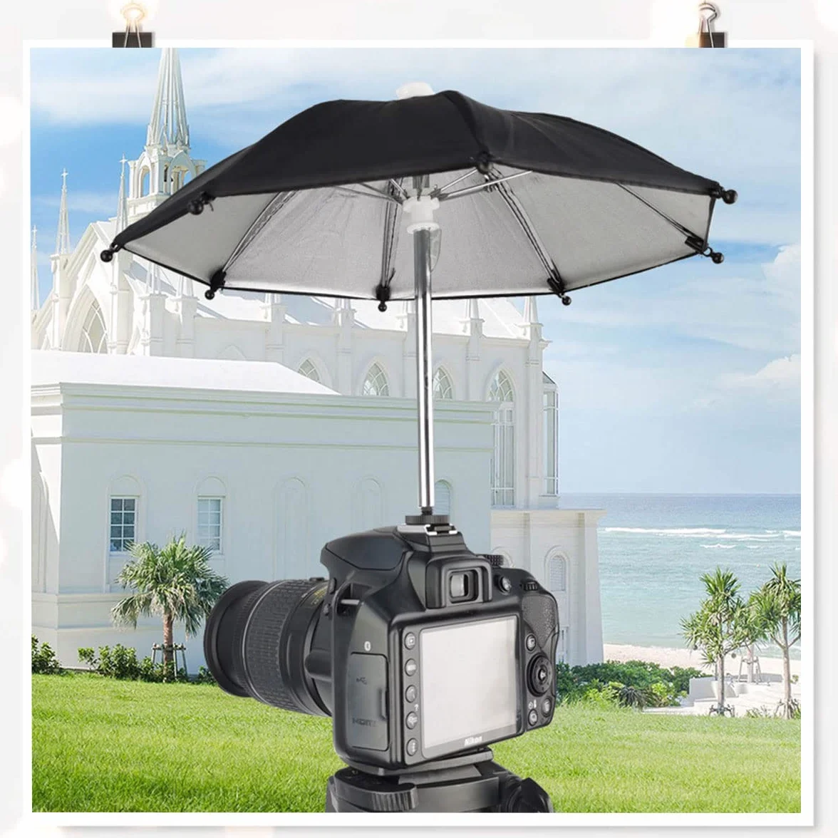 Hot Shoe Parapluie Protection Pluie - Housse Imperméable Universelle Couverture Solaire Contre Accessoires Diamètre 29cm pour Appareils Photo Reflex DSLR L'objectif, Noir,1 Pcs