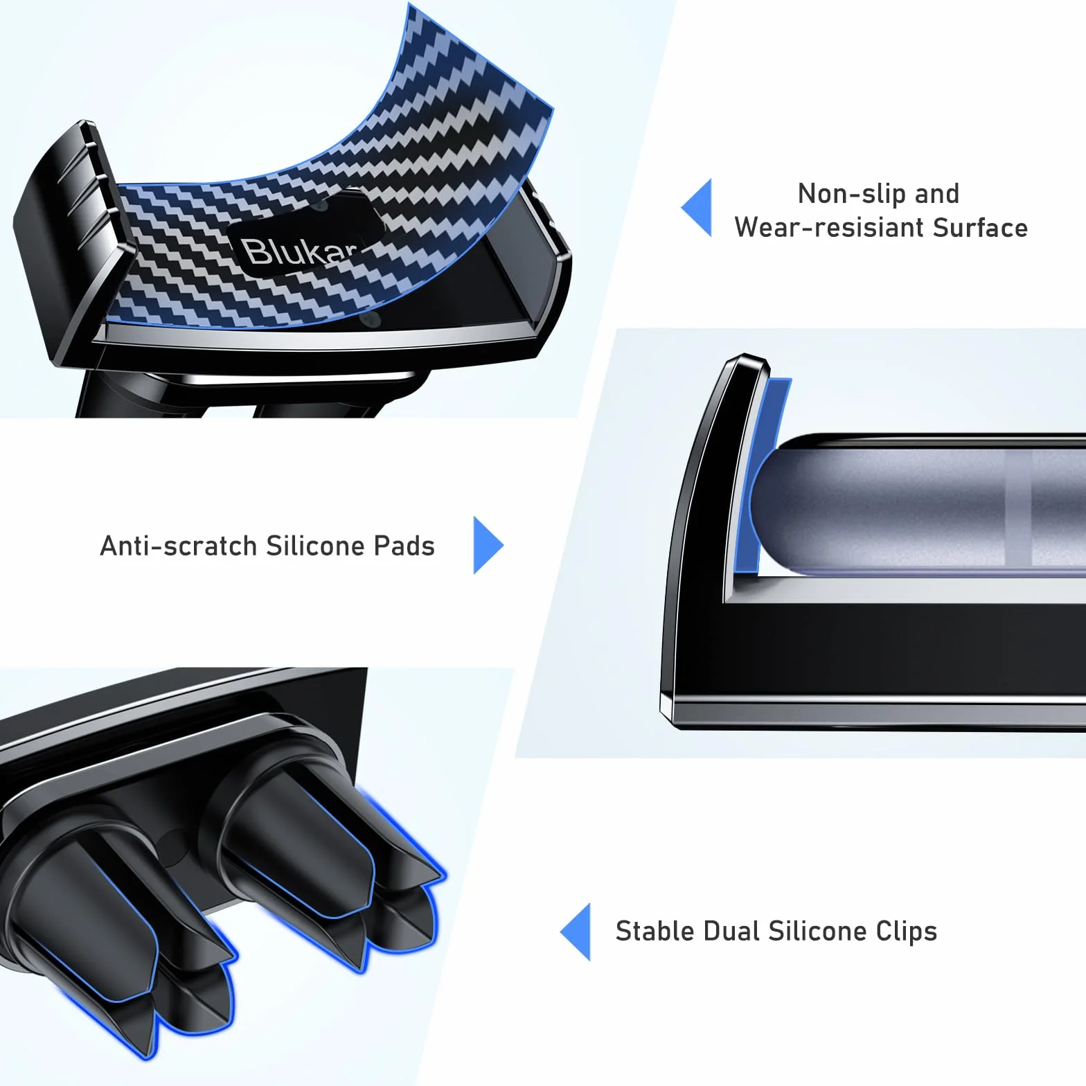 Blukar Support Téléphone Voiture, Porte Telephone Voiture Grille d'aération Support Ventilation, Super Solide Facilité d'utilisation 360°Rotation Compatible avec iPhone 17/16/15 et 4.7-6.7" Smartphone