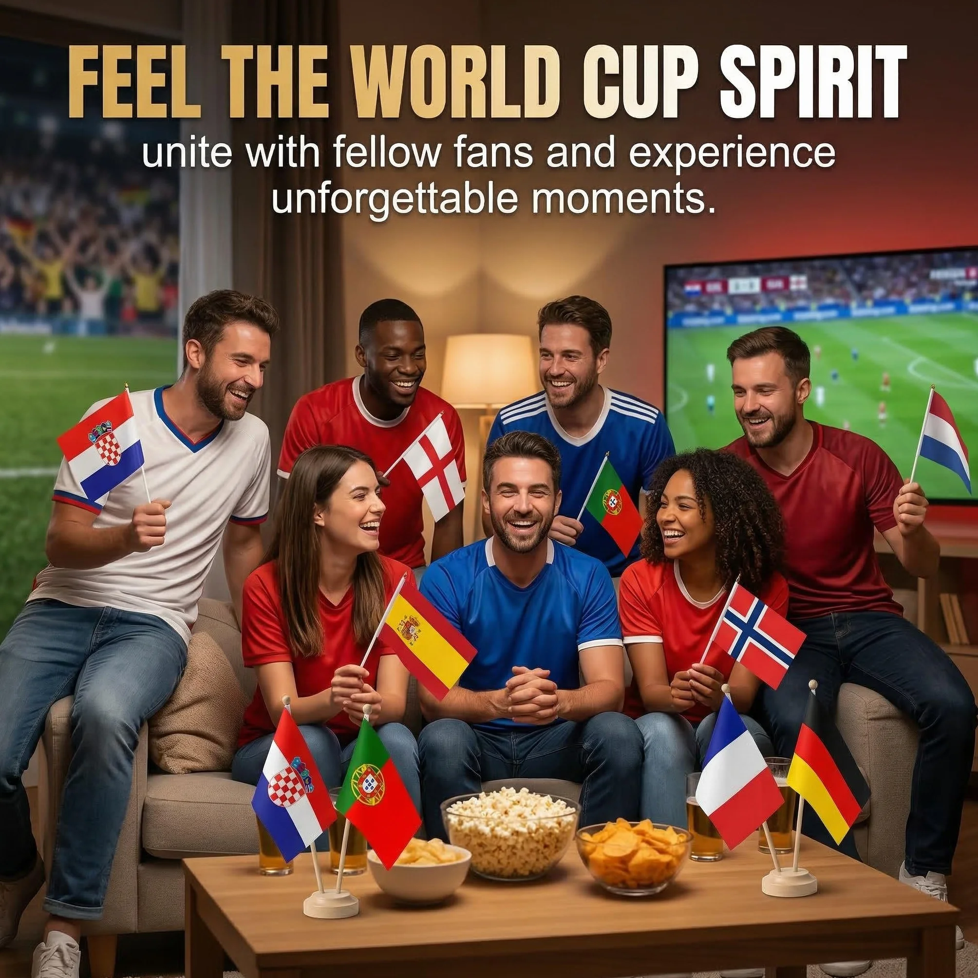 Drapeaux Coupe du Monde Football 2026 8 Pièces 14x21cm Mât 30cm Décoration
