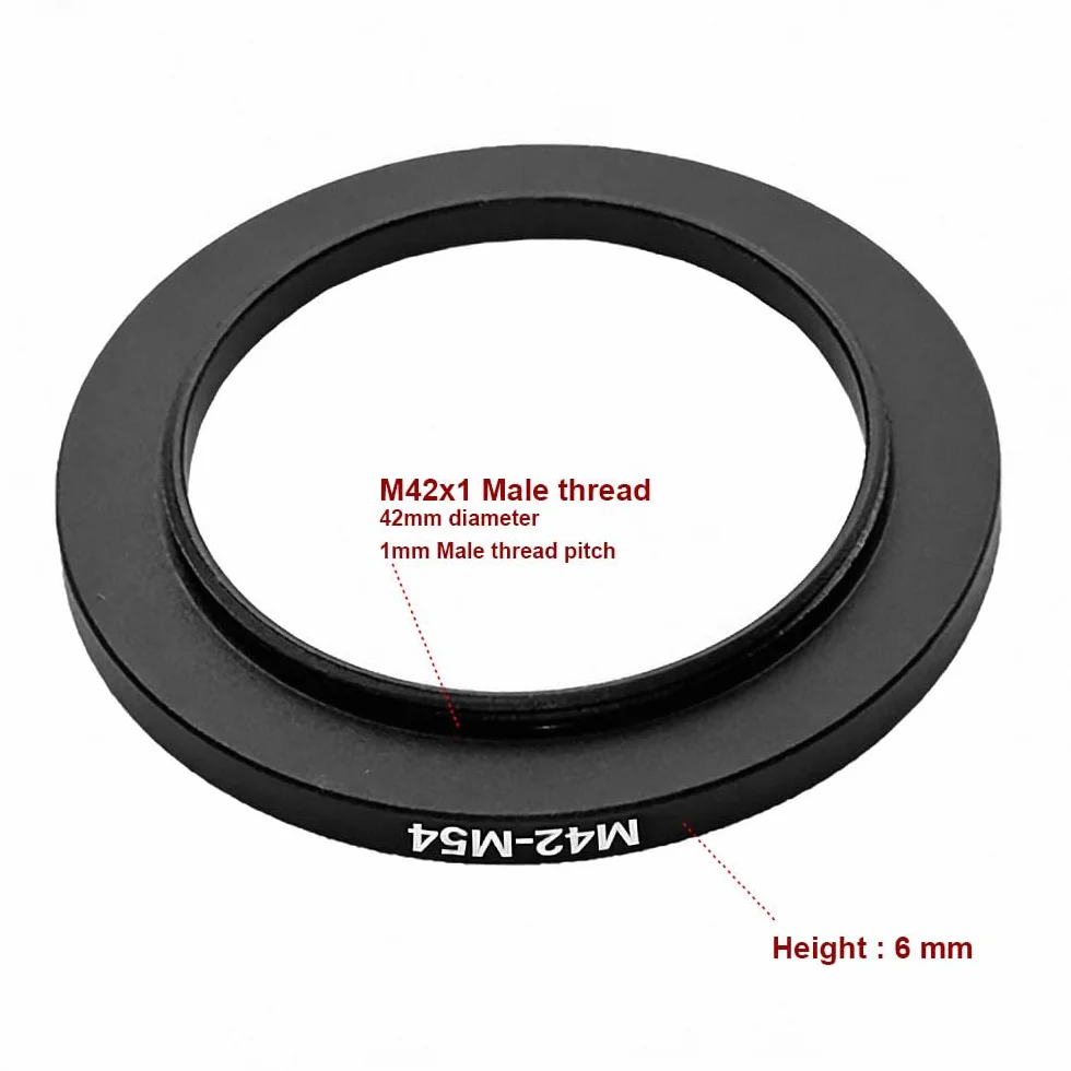 Bague d'adaptation M42 vers M54 mâle vers femelle 42 mm M42 1 mm T2 vers 54 mm M42-M54 Step-Up pour filtre d'objectif télescope