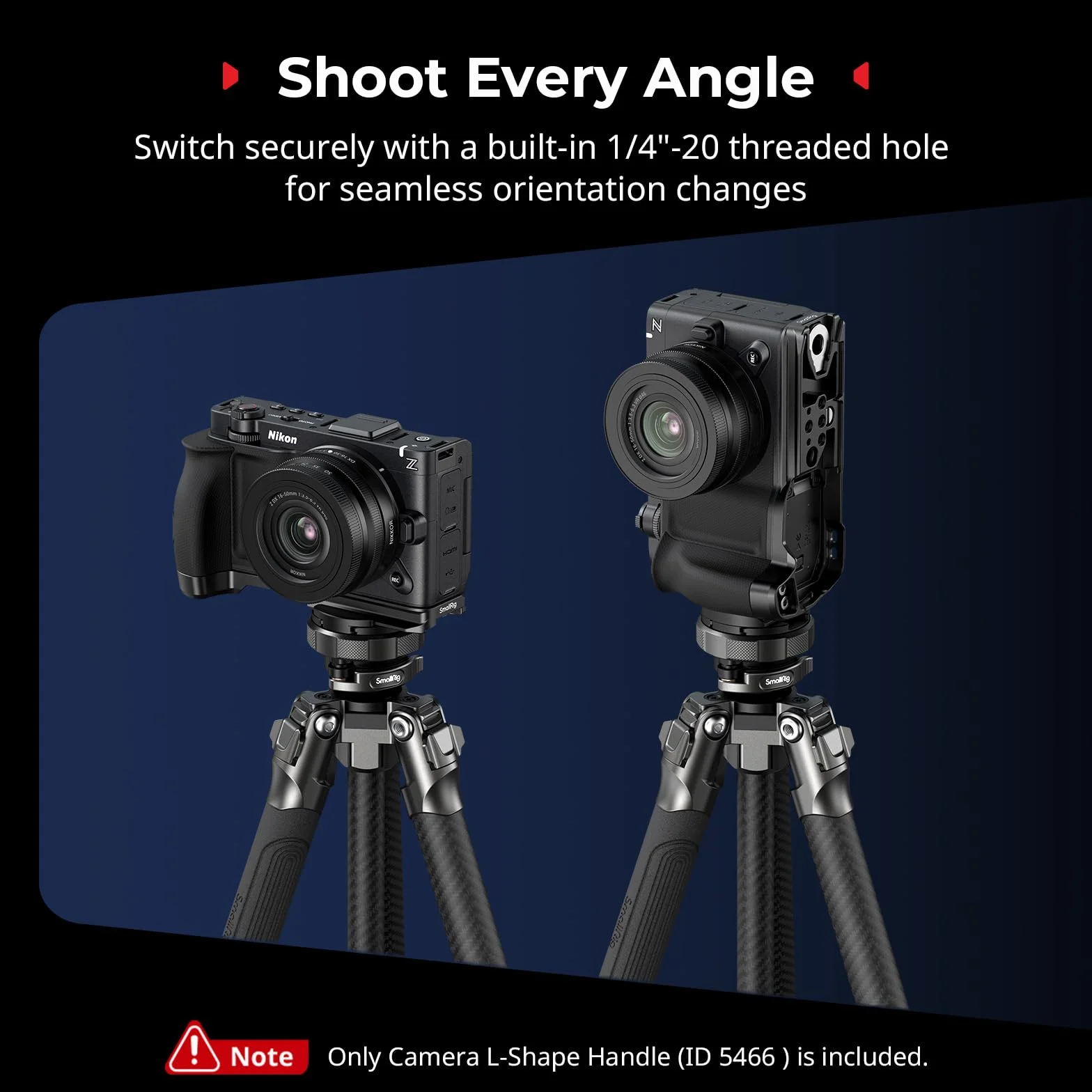 SMALLRIG Poignée en L pour Nikon ZR avec Grip Ergonomique en Silicone, Filetage 1/4", clé magnétique, Plaque de Fixation Rapide intégrée pour Arca, en Marche Rapide sur trépied, 5466