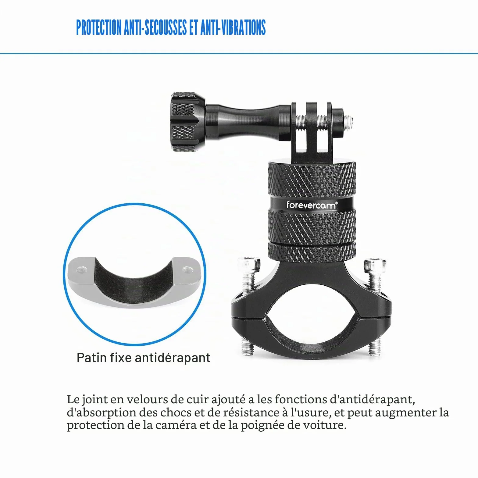 Forevercam-Support de caméra d’action en alliage d’aluminium pour guidon de vélo, rotation à 360 degrés, compatible avec diverses caméras