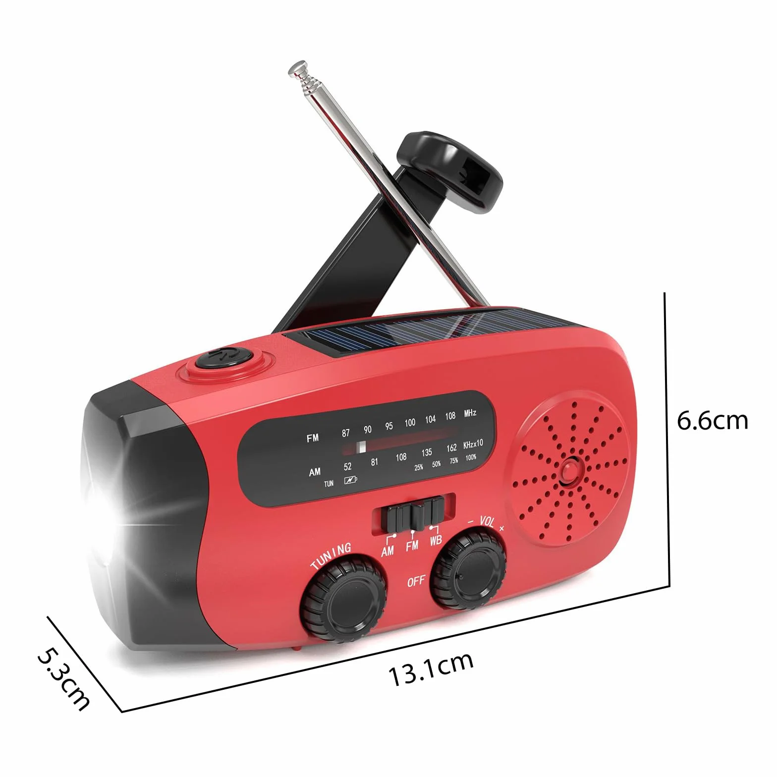 Radio solaire d'urgence à manivelle AM/FM météo avec lampe LED et alarme SOS, batterie 2000 mAh