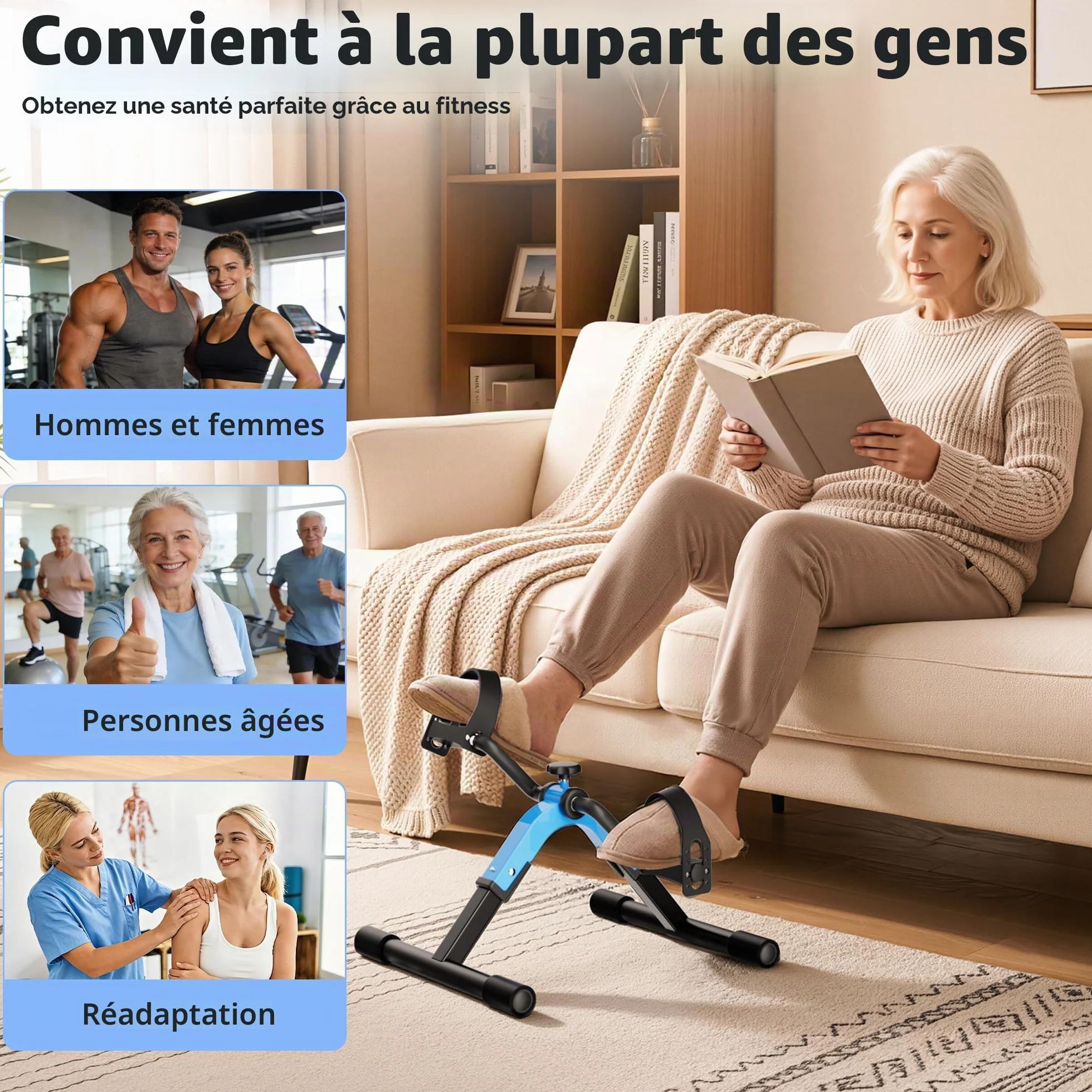 Mini Vélo d'appartement Pédalier pour Personnes âgées, Machine d'entraînement Bras sous Bureau