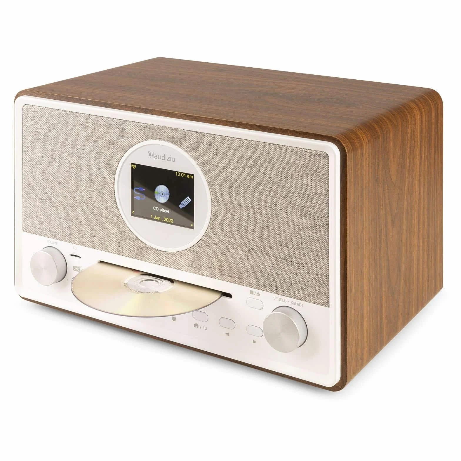 Audizio Lucca Radio Dab+ Internet Wi-FI 60W - Bois, Écran LCD 2,8", Bluetooth 5.0, CD, Deux Haut-Parleurs, Sortie Casque, Télécommande Incluse, Idéale pour Écouter la Radio à la Maison