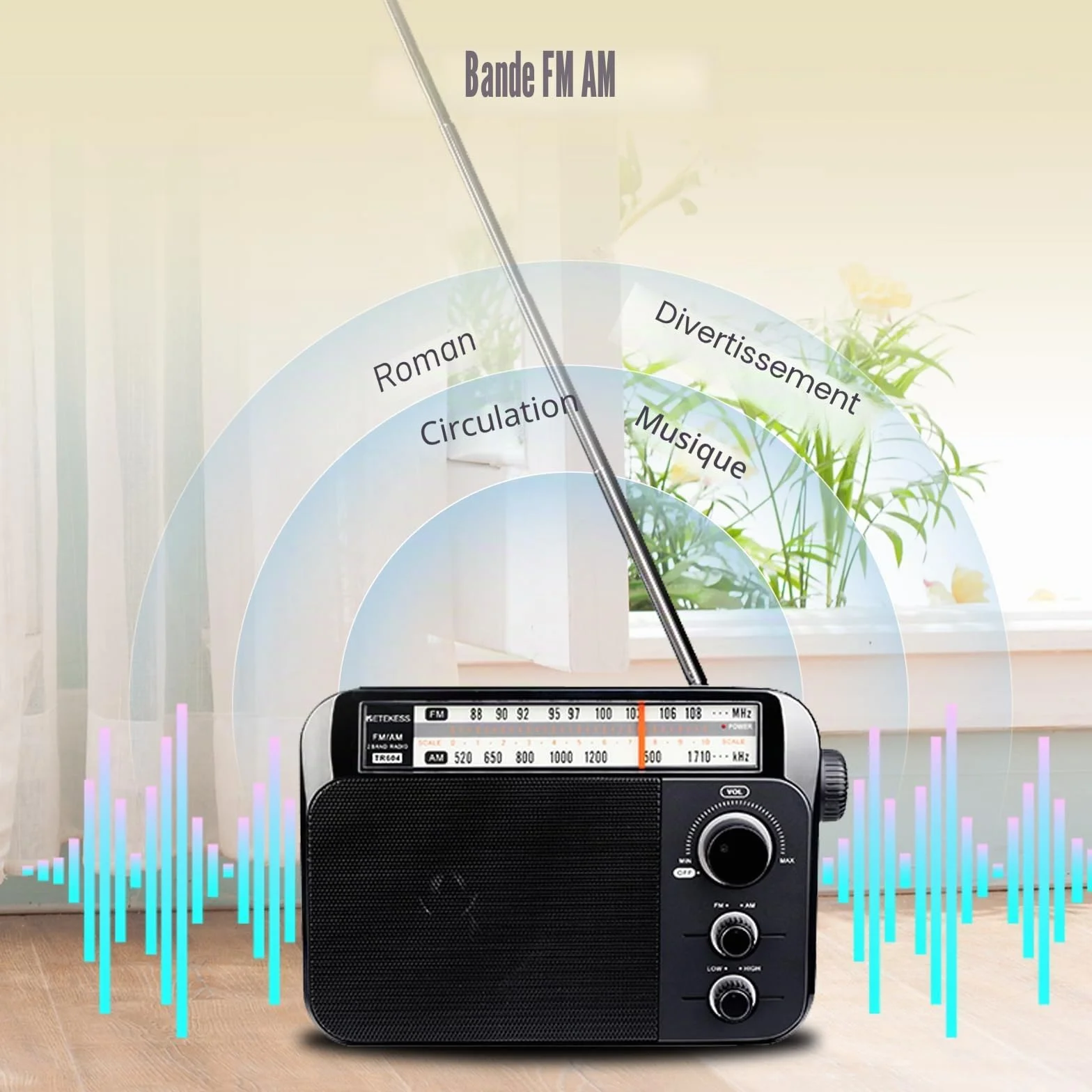 Retekess TR604 Radio Portable FM, Poste Radio Pile et Secteur, Excellente Réception Antenne, Transistor, Enceinte, Prise Casque, Grand écran,en Cadeau, pour Personnes Âgées