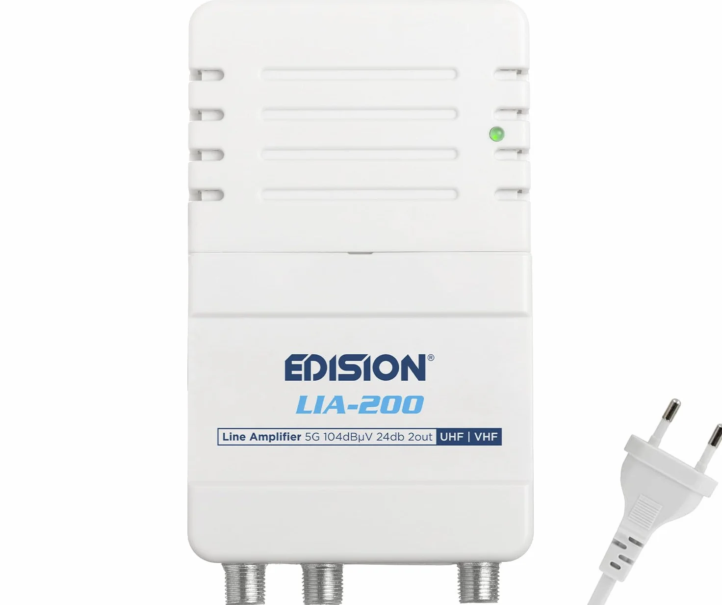 EDISION LIA-200 Amplificateur Antenne TV TNT intérieur UHF/VHF 12-24dB Réglable 104dBmV DVB-T/T2 Filtre 5G LTE 1 entrée 2 Sorties