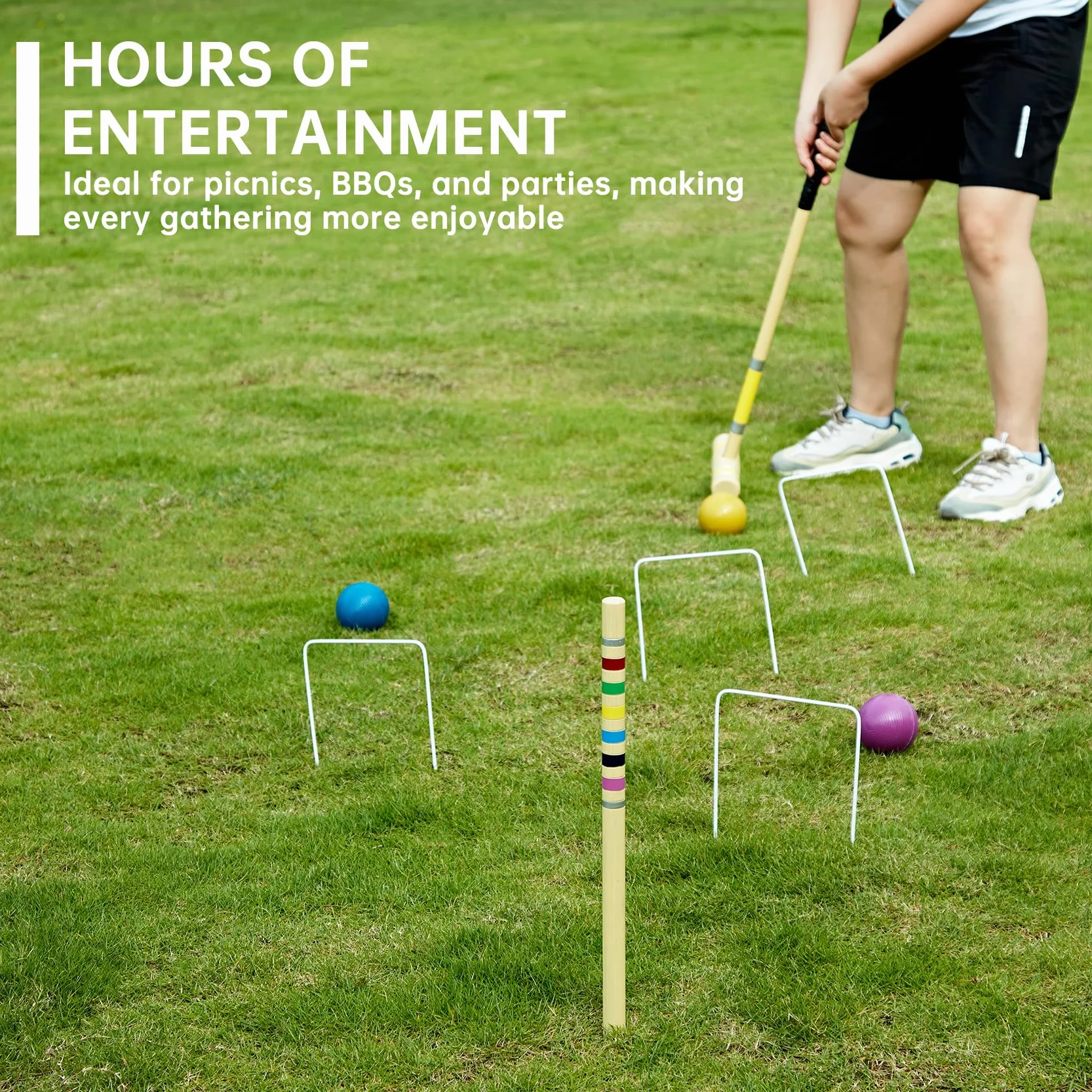 Ensemble de croquet 71,1 cm 6 joueurs maillets en bois balles colorées sac de transport jeux plein air pelouse plage