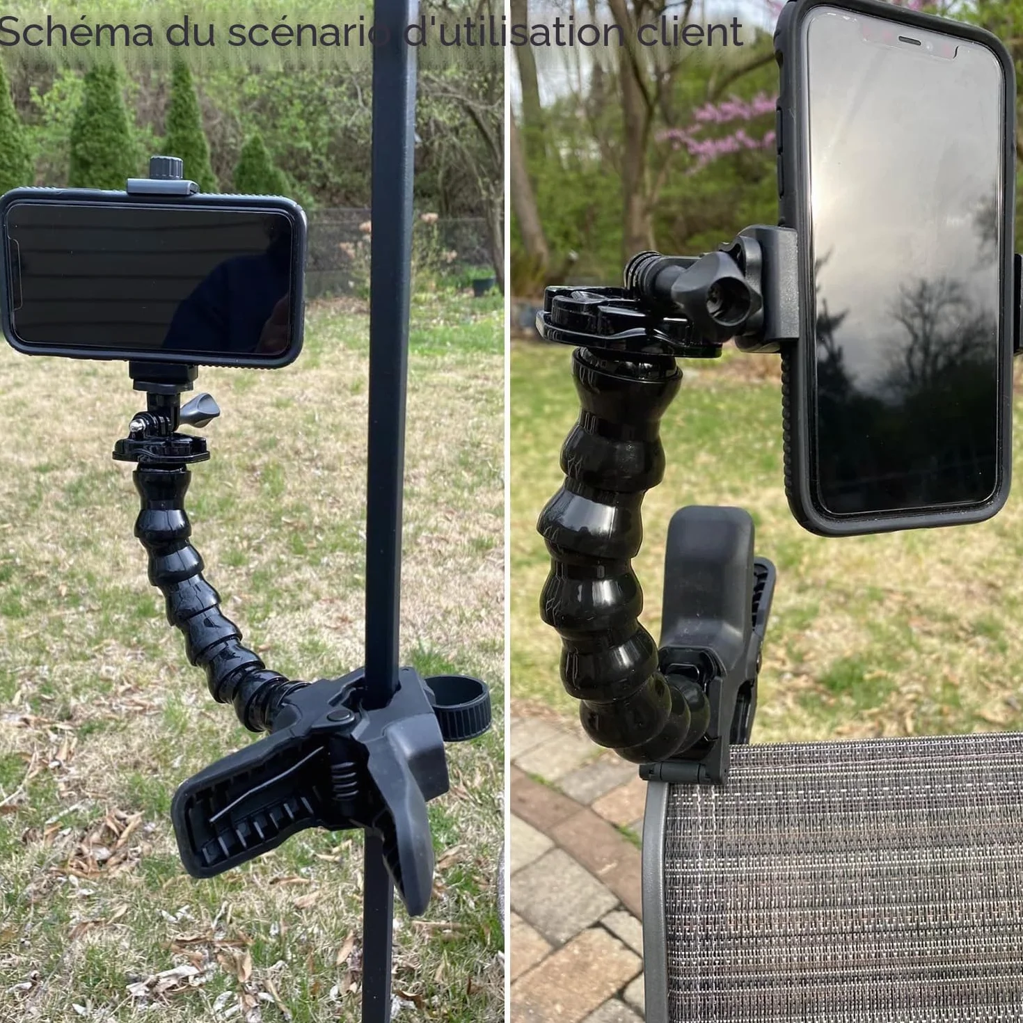 Suptig Support Téléphone Col de Cygne Pince Serrage Compatible iPhone 17 16 15 14 Plus 13 Pro XS Max XR X 8 7 6 6S Plus 10,2-17,8 cm