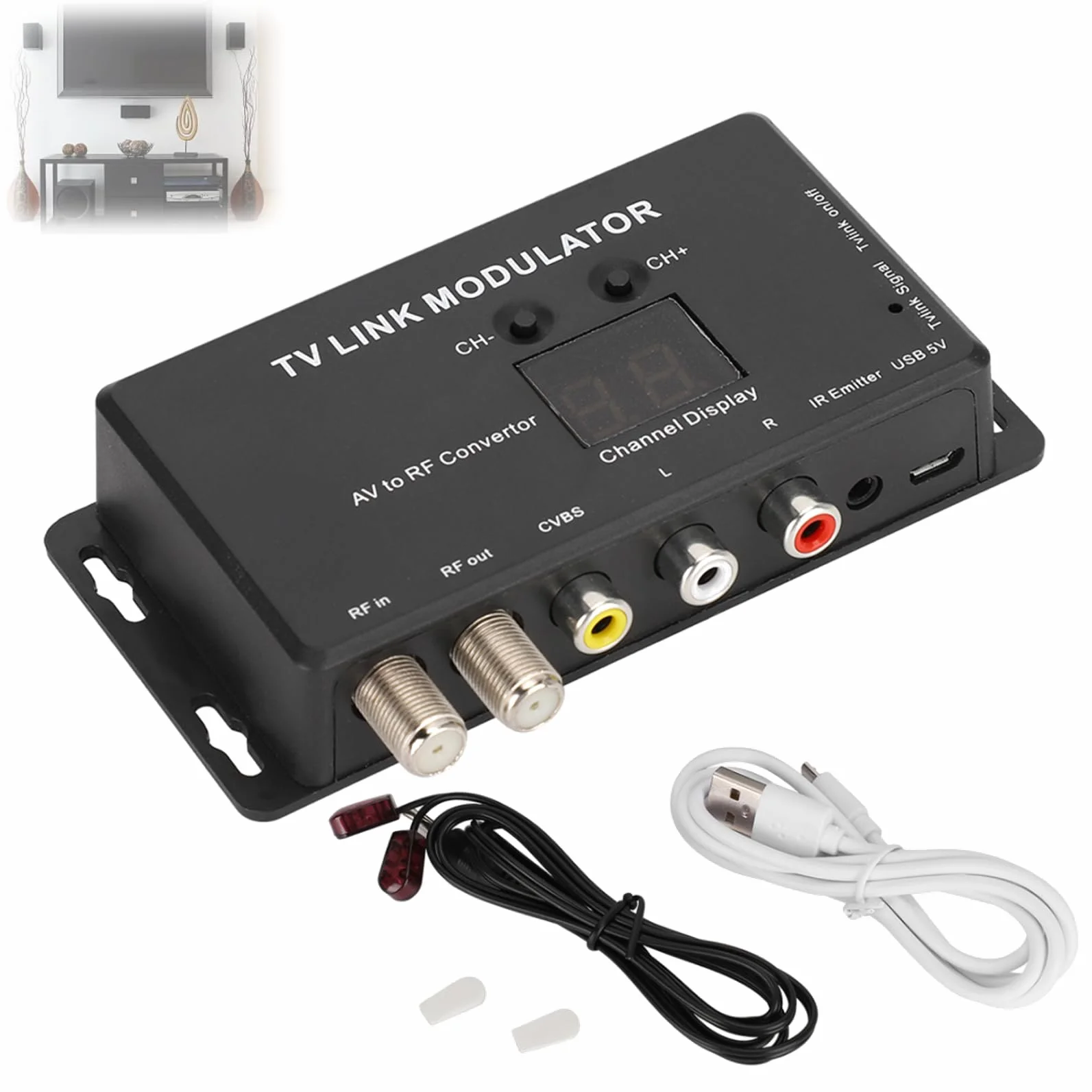 Modulateur UHF TM70 Convertisseur AV vers RF Mini Modulator Adaptateur HDMI avec Affichage de Canal