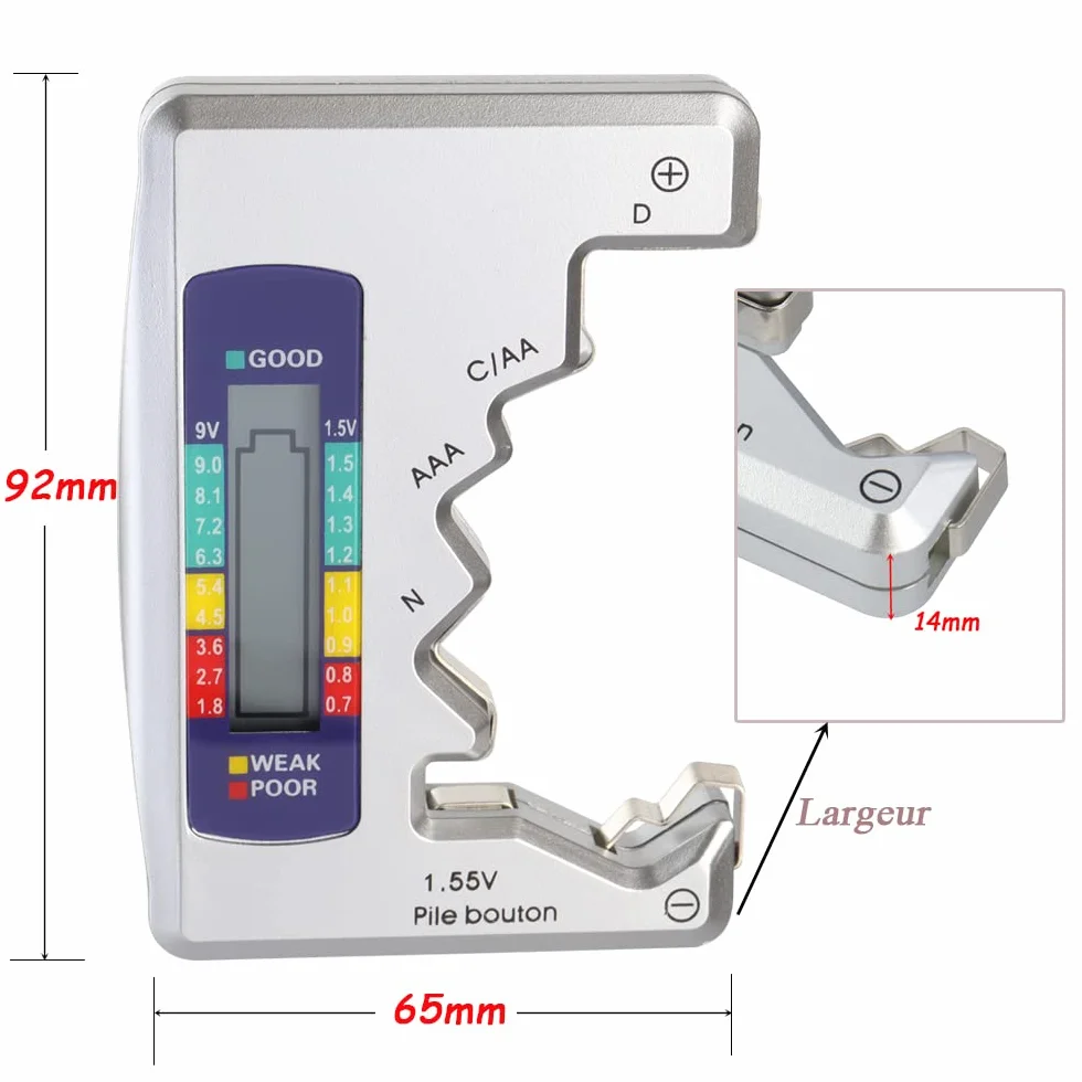 Mesee Universel Testeur de Piles Numérique Digital - Vérificateur de Batterie Portable pour AA AAA C D N 9V 1.5V Piles Bouton