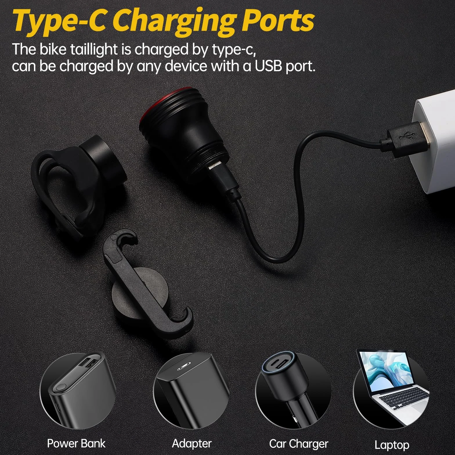 Feu Arrière Vélo Intelligent 22 LED USB C Rechargeable IP65 Étanche Aluminium