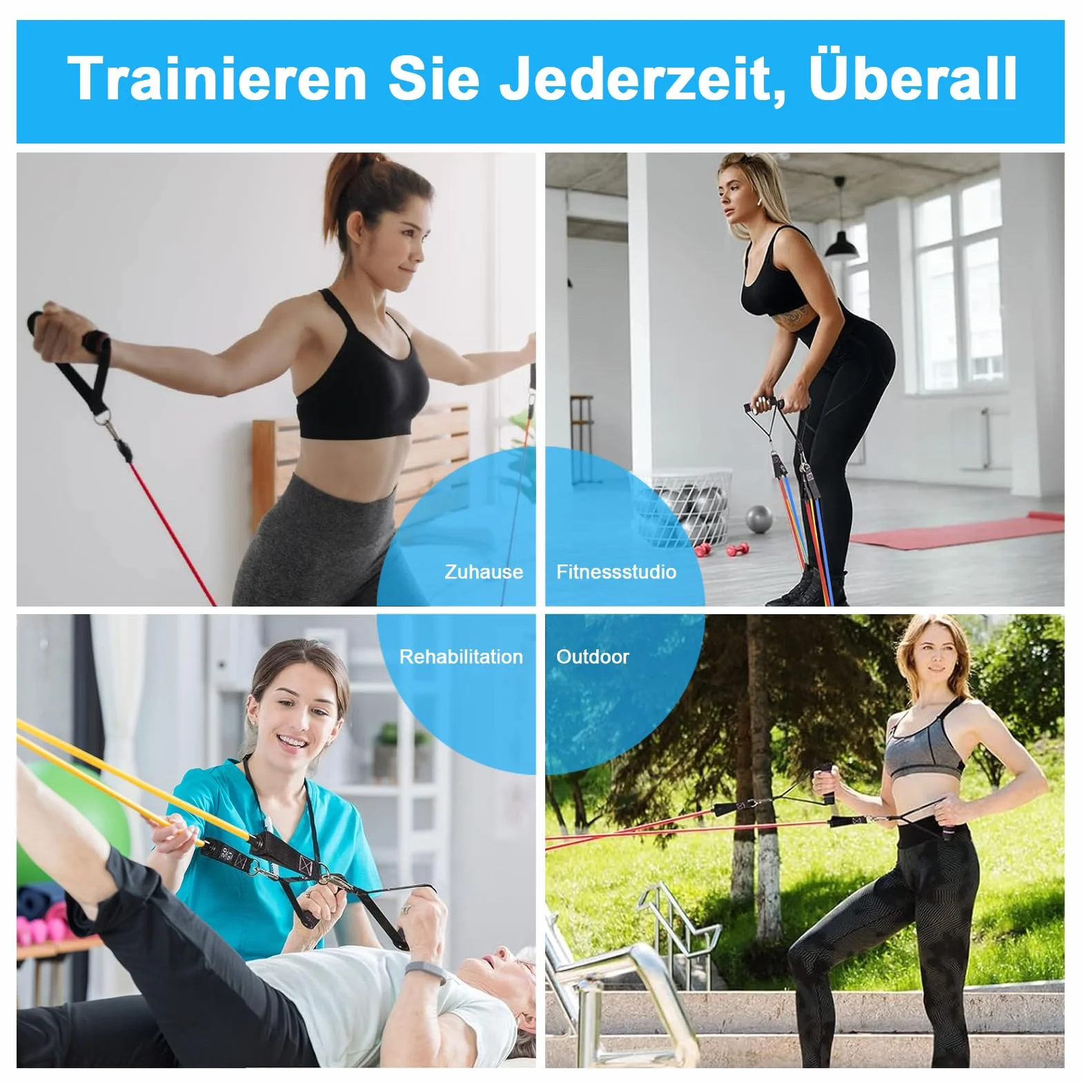 SURFOU Elastique Musculation 5 Niveaux avec Poignées, Sangles de Cheville, Ancrage de Porte, Poster et Sac de Rangement pour Pilates