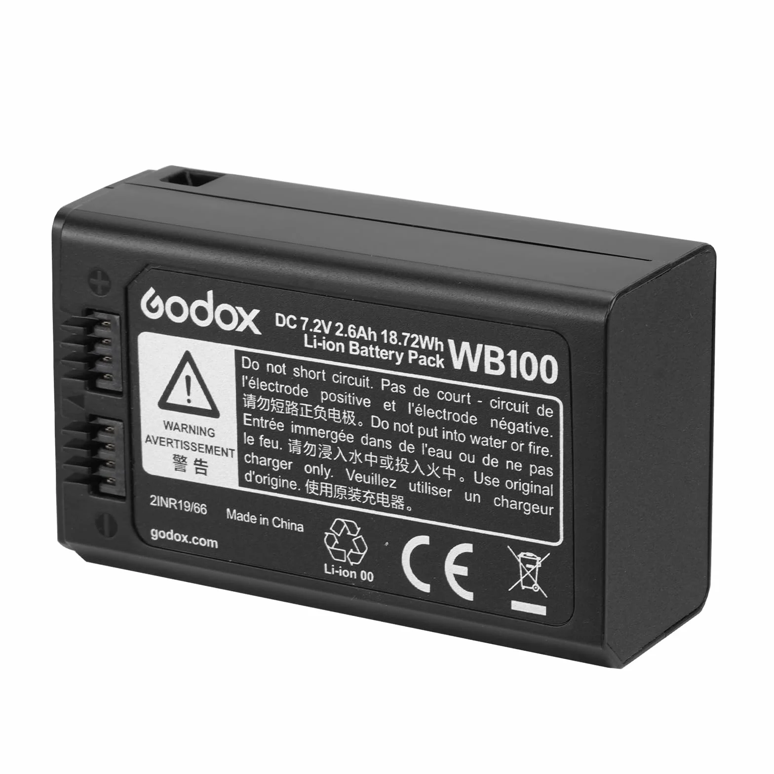 Godox WB100 Batterie AD100PRO Battery WB100 7,2 V/2600 mAh pour Flash Annulaire Godox V1C V1N V1S V1F V1O V1P,Flash AD100PRO ((2024) WB100)