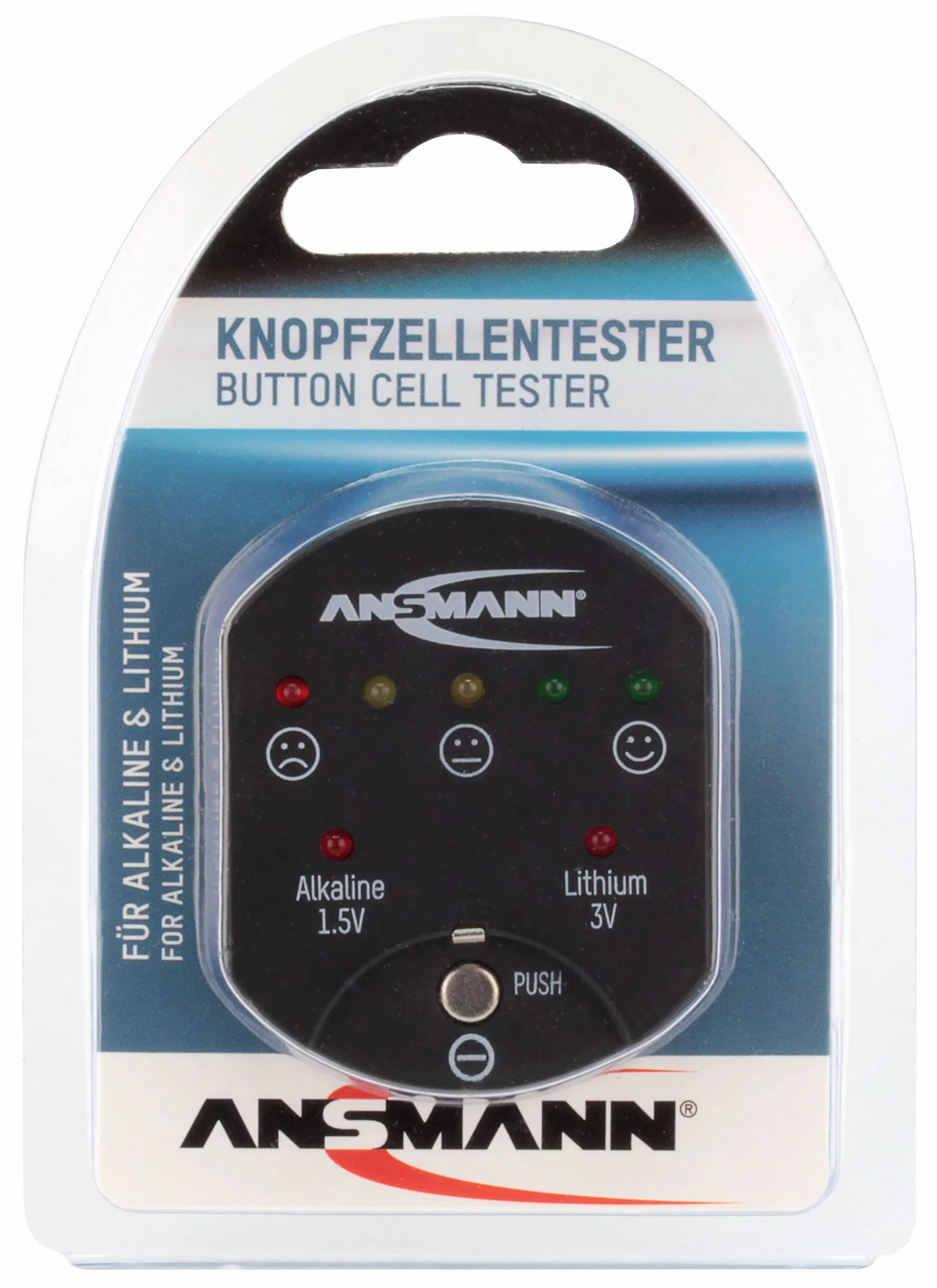 ANSMANN Testeur de piles boutons (1 pce) – Testeur piles plates alcalines 1,5V et lithium 3V – Testeur de capacité des piles de type CR2025, CR2032, LR41, LR44, et autres formats
