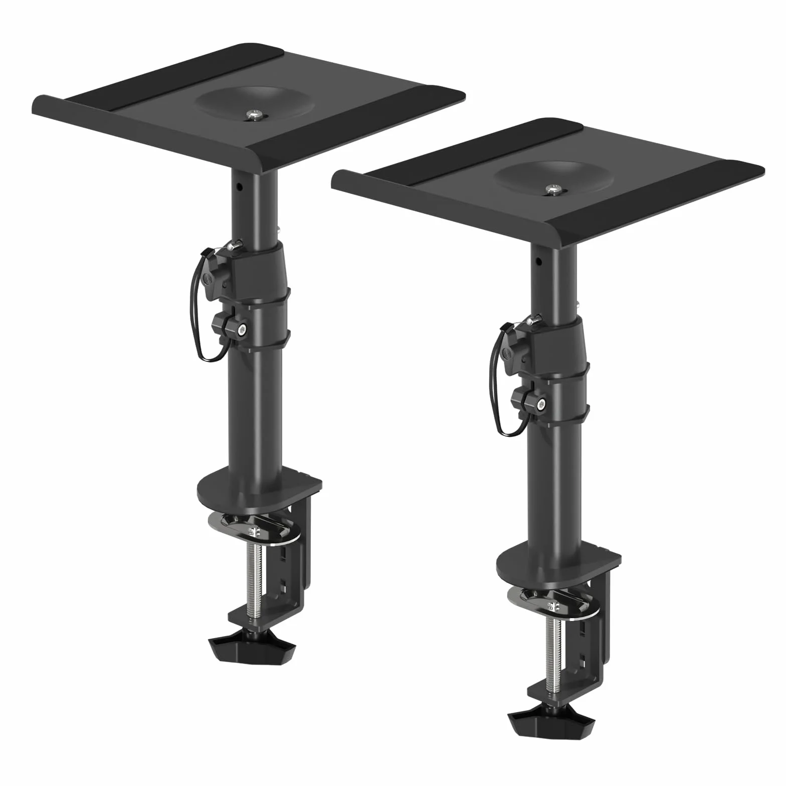 Suptek Supports d'enceintes à Pince pour Bureau, Réglables en Hauteur, Inclinables et Pivotants, Plateaux 24,4 x 22,4 cm, Supports Universels pour Enceintes PC et Bibliothèque, Lot de 2, Noir, SDM001B
