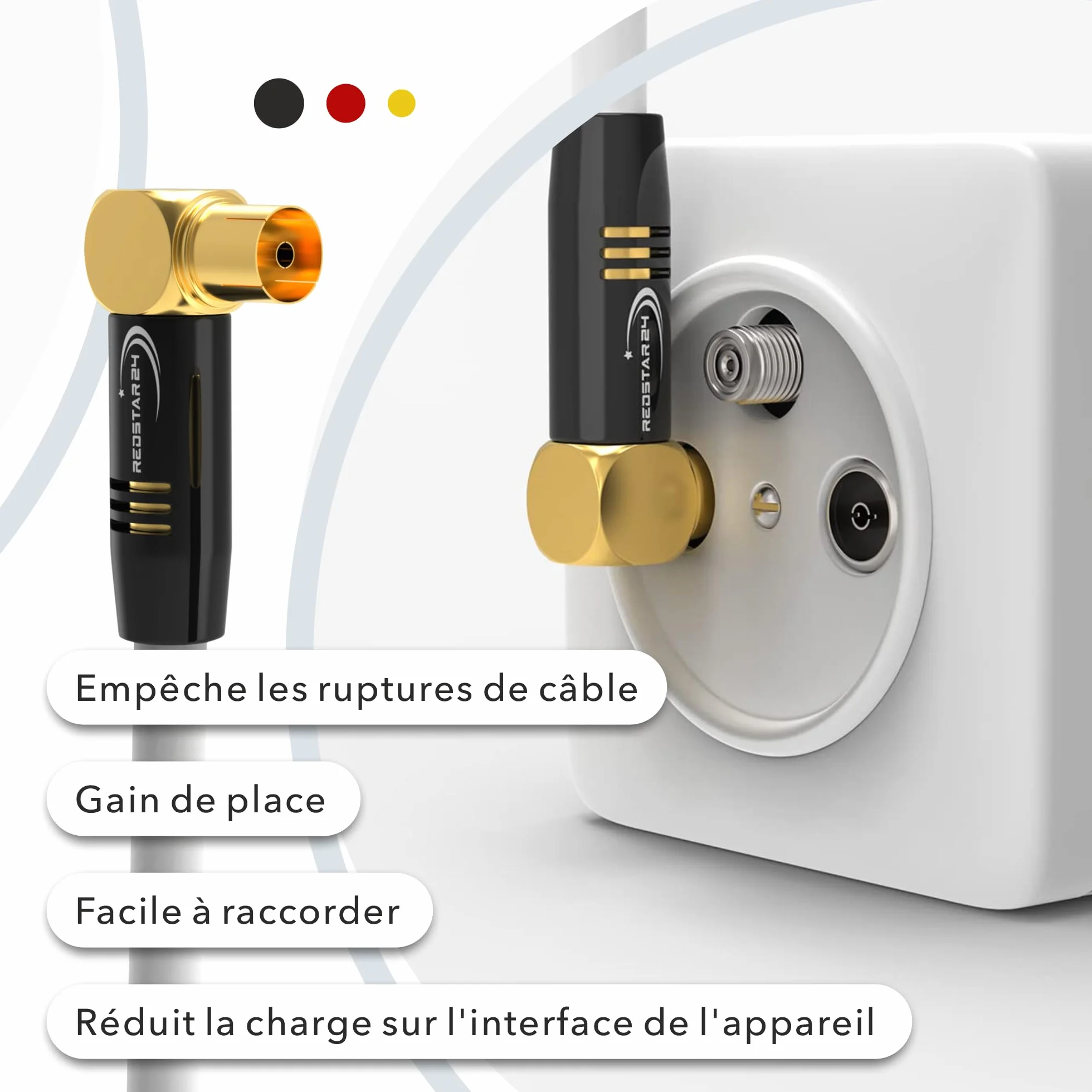 RedStar24 Câble d'antenne coaxial HDTV de 1,5 m blanc - Coudé à 90° - Mâle vers femelle - Câble coaxial HDTV de qualité supérieure pour télévision par câble - Câble TV : compatible avec TV, radio