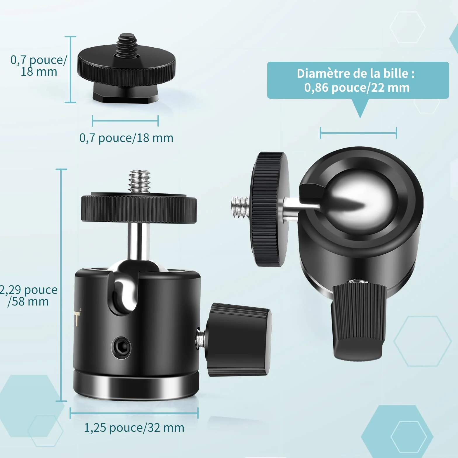 UTEBIT Mini Rotule Photo, Rotule de Fixation Pivotante 360 Noir pour Appareil Photo/Micro/Flash, Adaptateur Support pour Monopode, Trepied