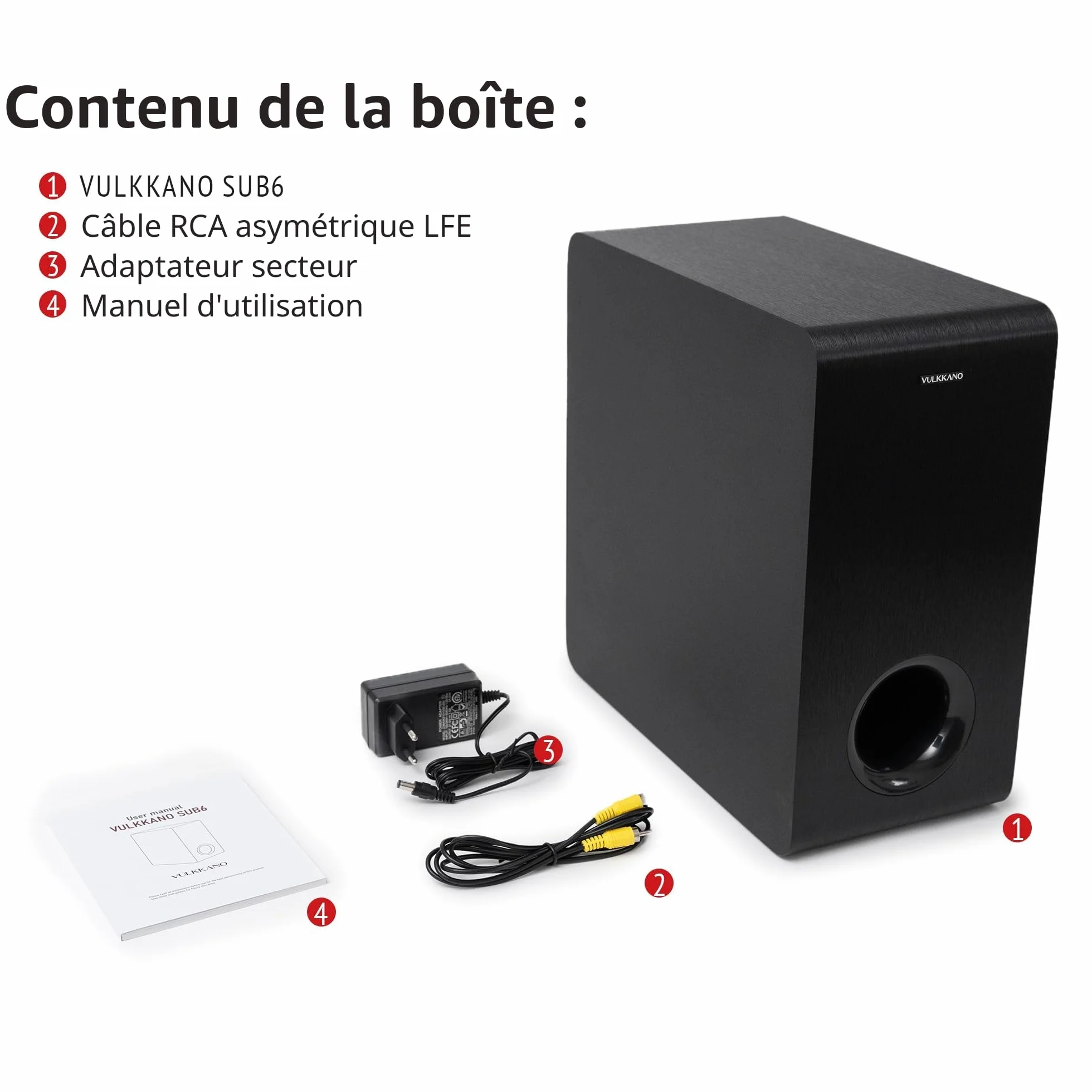 VULKKANO SUB6 Caisson de Basse de 6.5 Pouces, Fréquence 60Hz-250Hz, Subwoofer Actif Élégant