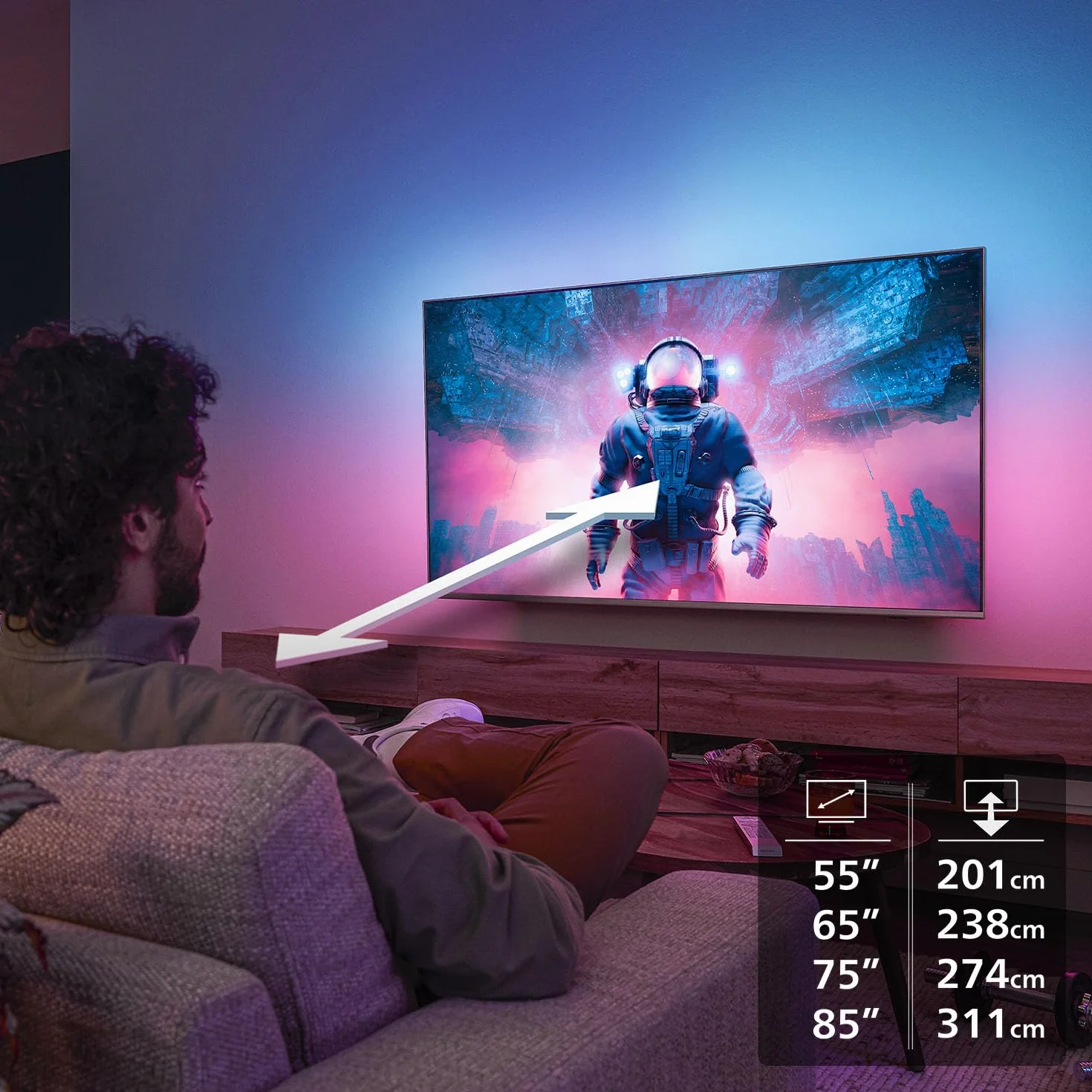 PHILIPS Ambilight 55MLED910 'The Xtra' Mini LED 4K Smart TV - Écran 55 Pouces avec P5 Perfect Picture Engine Ultra HD, Titan OS, Dolby Vision et Son Dolby Atmos