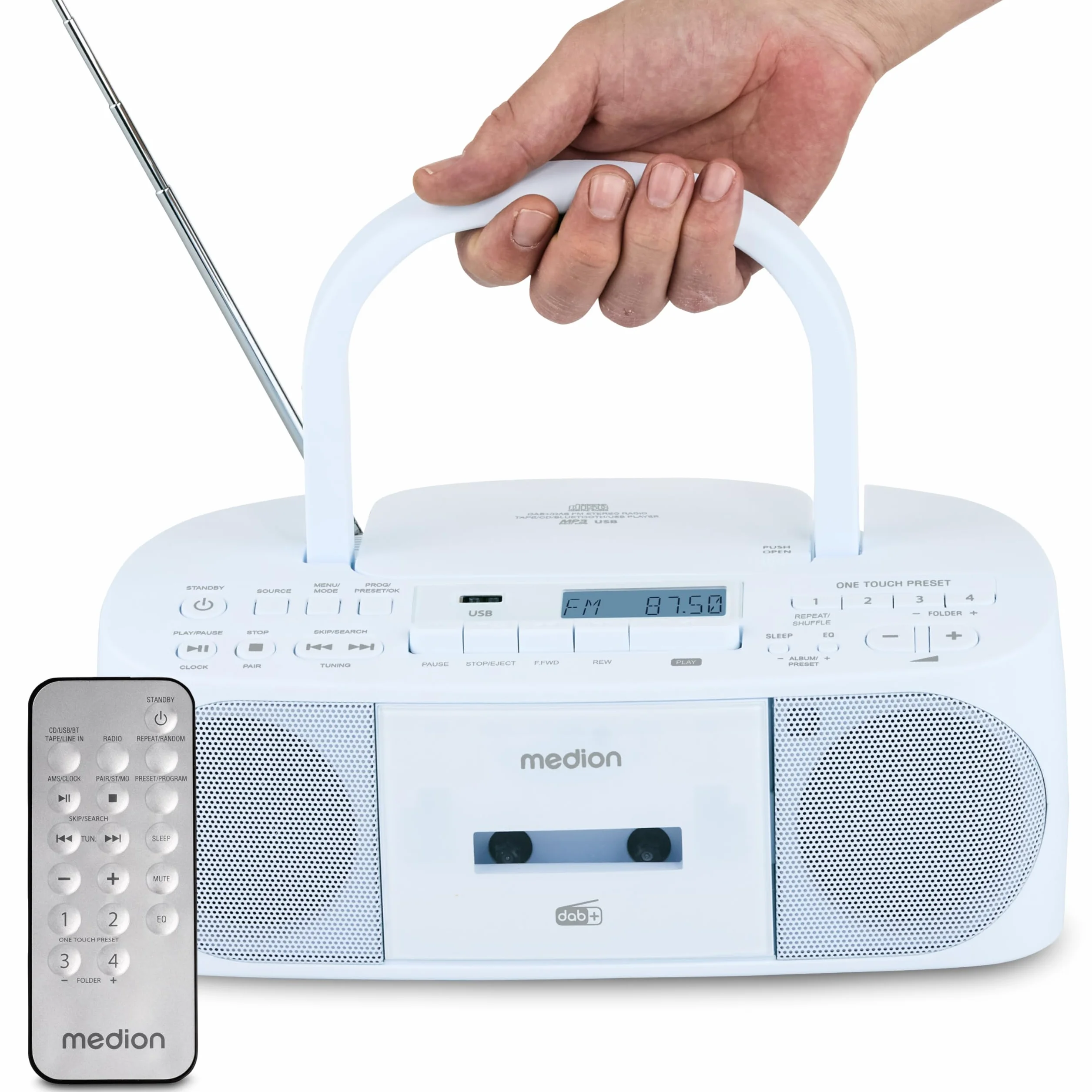 MEDION DRX-1 Plus Boombox Radio Portable DAB+ FM Bluetooth Lecteur CD MP3 Cassette Bleu