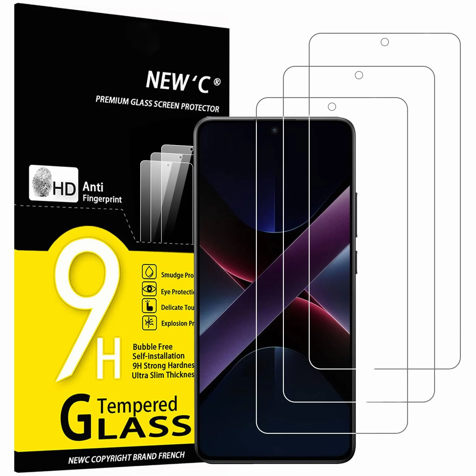 NEW'C Lot de 3, Verre Trempé pour Xiaomi POCO X7 Pro, Xiaomi Redmi Note 14S Film en Protection écran efficace contre les Rayures - sans Bulles - Ultra Résistant - Dureté 9H Glass