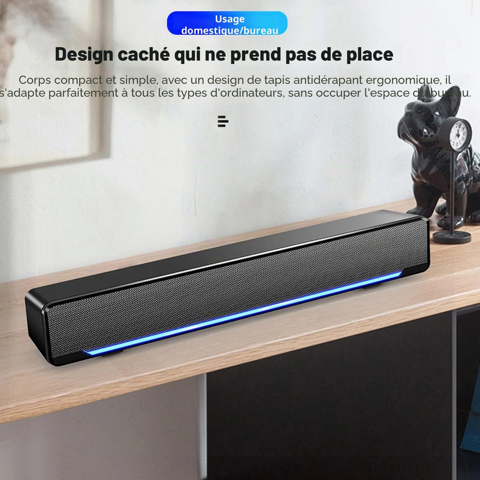 Barre de Son avec Subwoofer, Haut-Parleur Stéréo Filaire, Entrée USB/3.5mm pour PC Smartphone