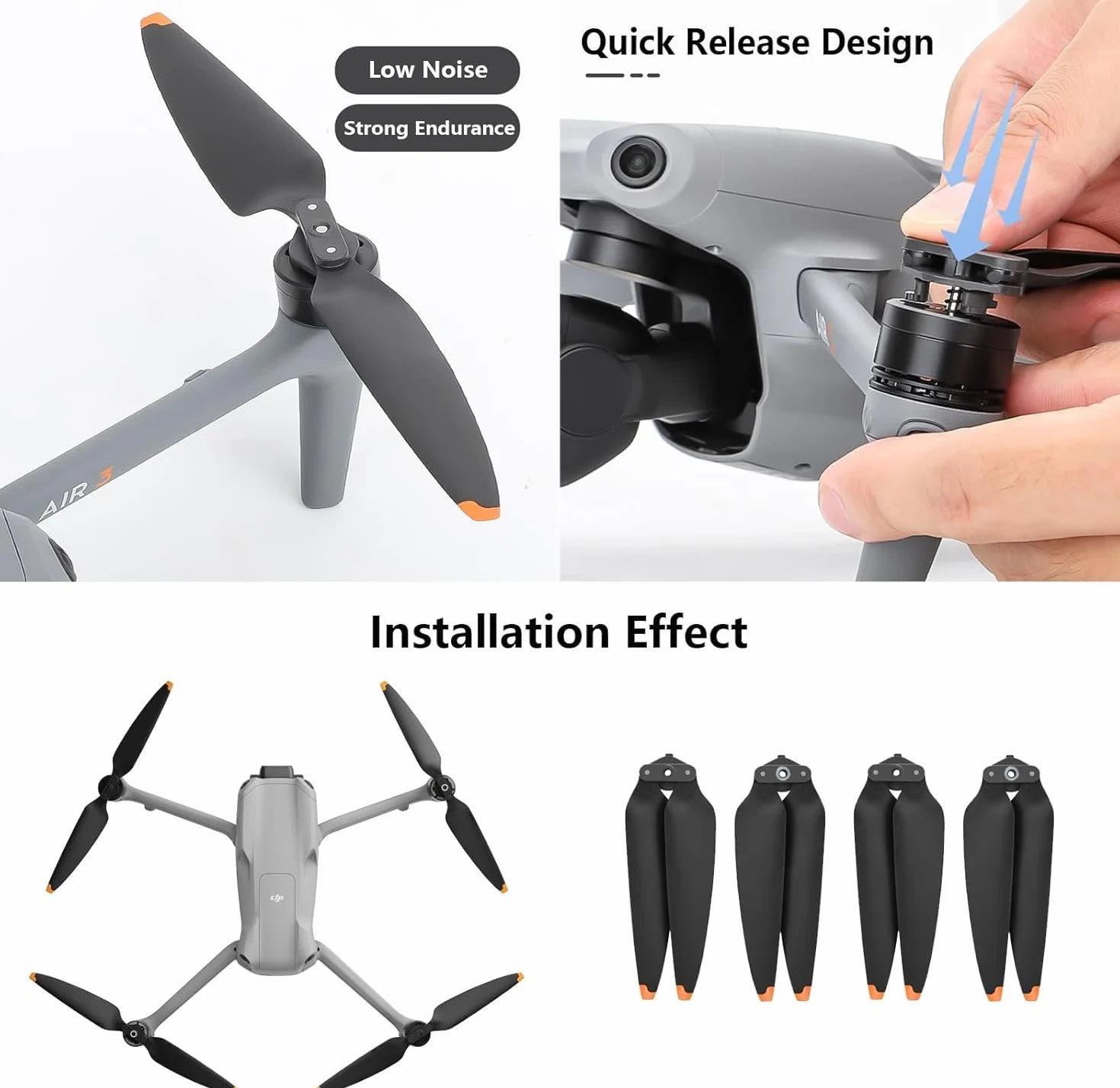 Hélices pour DJI Air 3/AIR 3S - Lames de Rechange à Faible Bruit - Accessoires pour Drone DJI Air 3/AIR 3S - 8 Embouts Orange