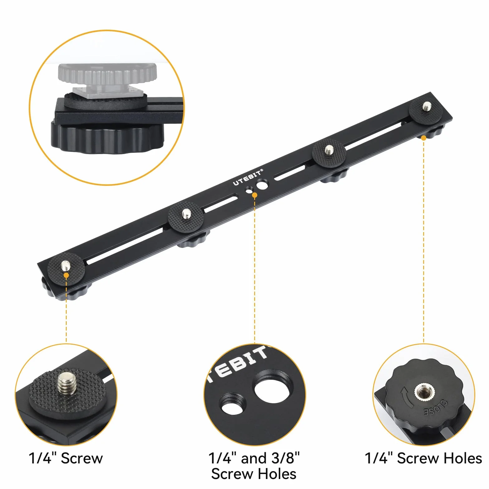 UTEBIT 13 in Support De Flash Double, Rail De Flash En Aluminium Avec Vis 1/4" Et 3/8", Support De Flash Pour Appareil Photo Avec Double Griffe Pour Appareil Photo DSLR, Lumière LED