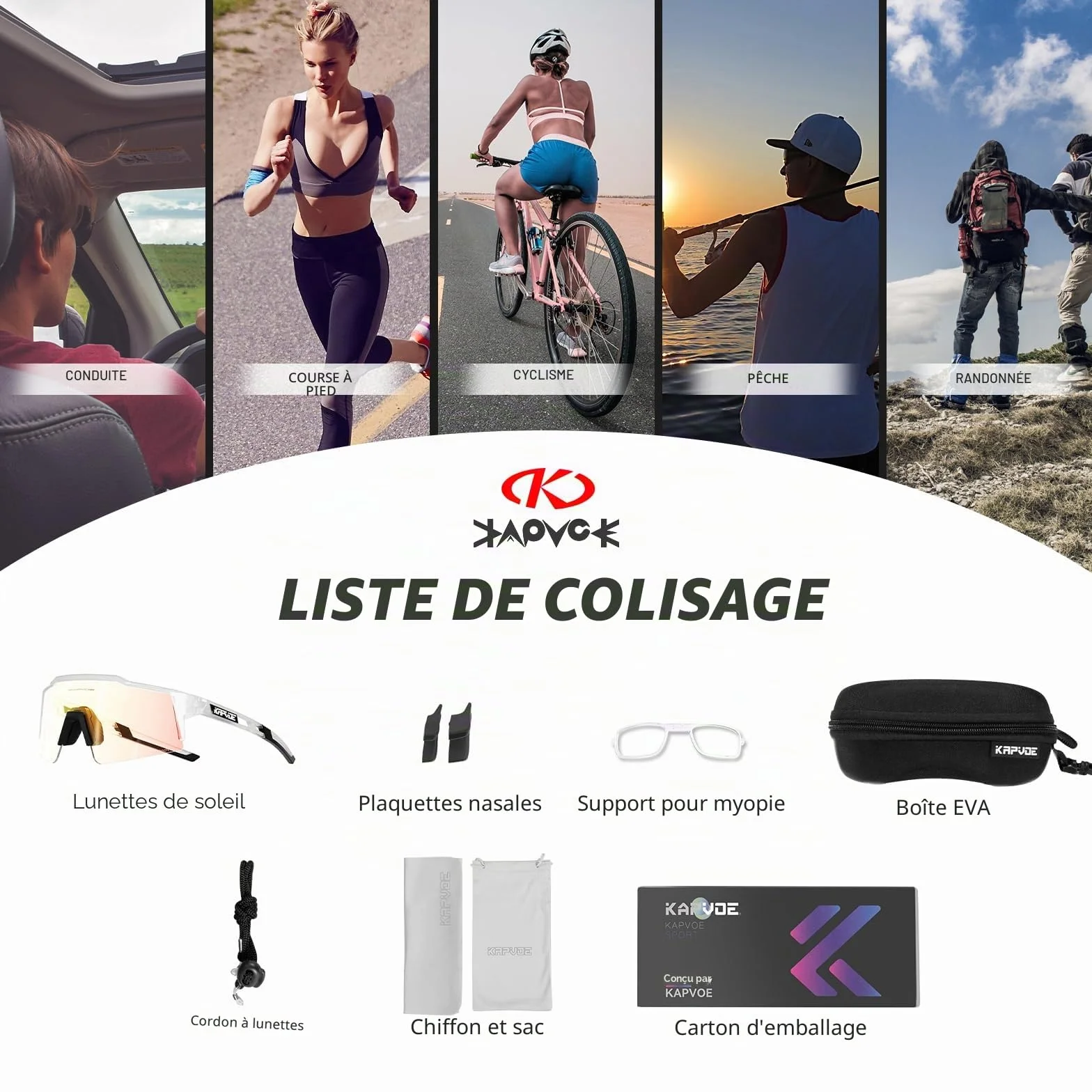 KAPVOE Lunettes Cyclisme Photochromique Tr90 Cadre Vélo VTT Protection UV400 K9023