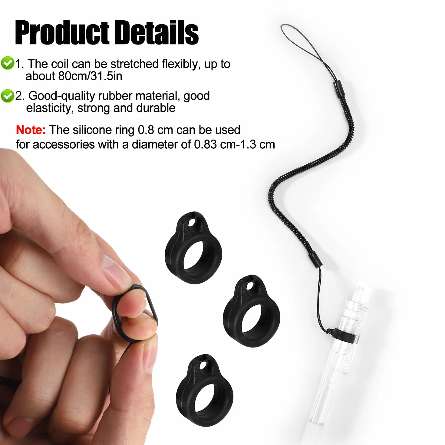 Lot de 5 cordons élastiques en silicone rétractables pour stylet tactile anti-perte de tablette stylo spirale vers attache stylo à dessin à écran tactile