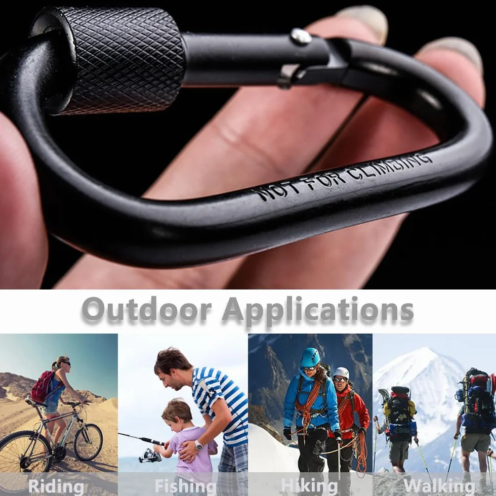 Petit Mousqueton Noir D-Ring avec Vis Lock en Aluminium Porte-clés Verrouillage Clip pour Sac à Dos Randonnée