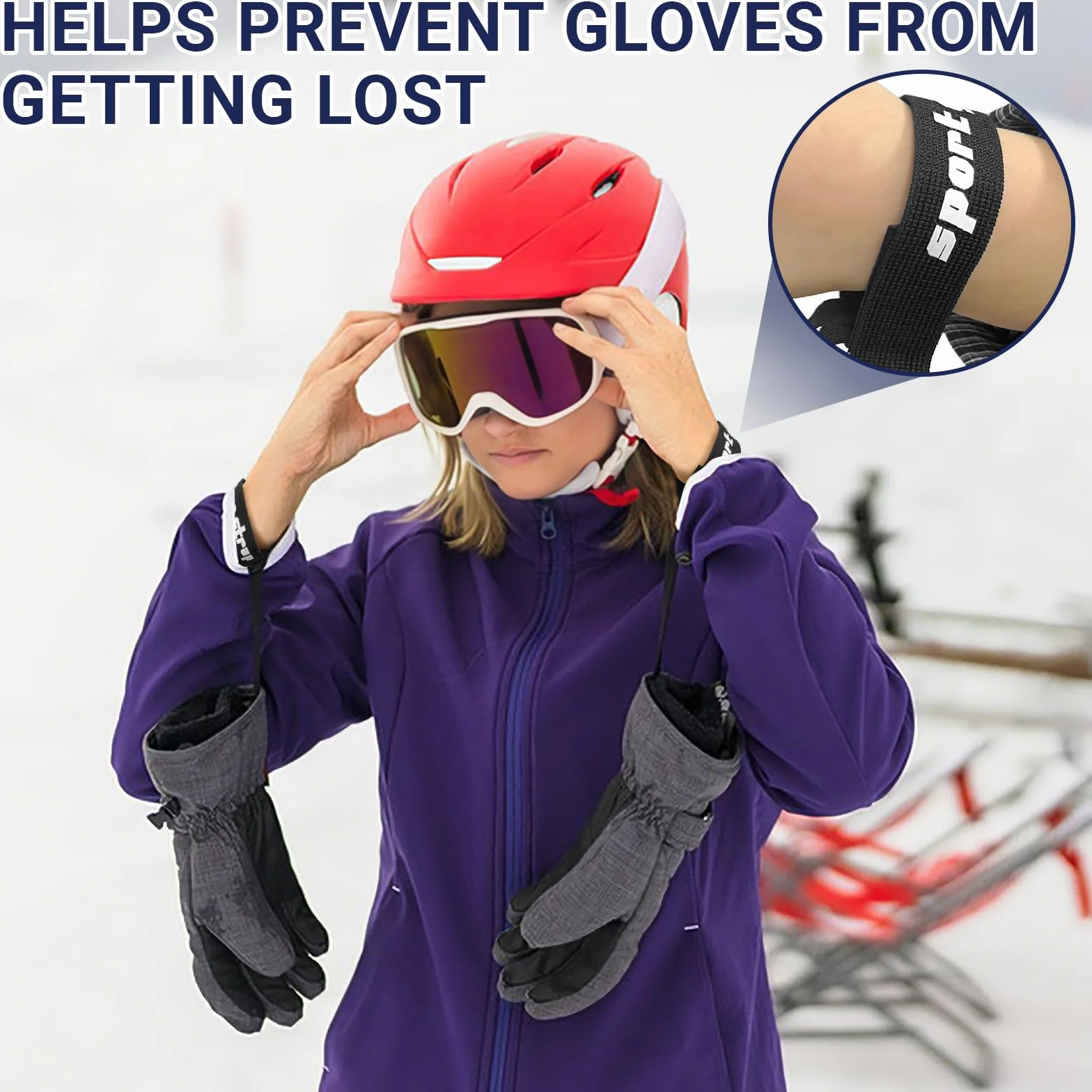 Laisse pour Gants de Ski, Sangle de Sécurité Élastique Réglable, Accessoires de Ski (Noir) 4 Pièces
