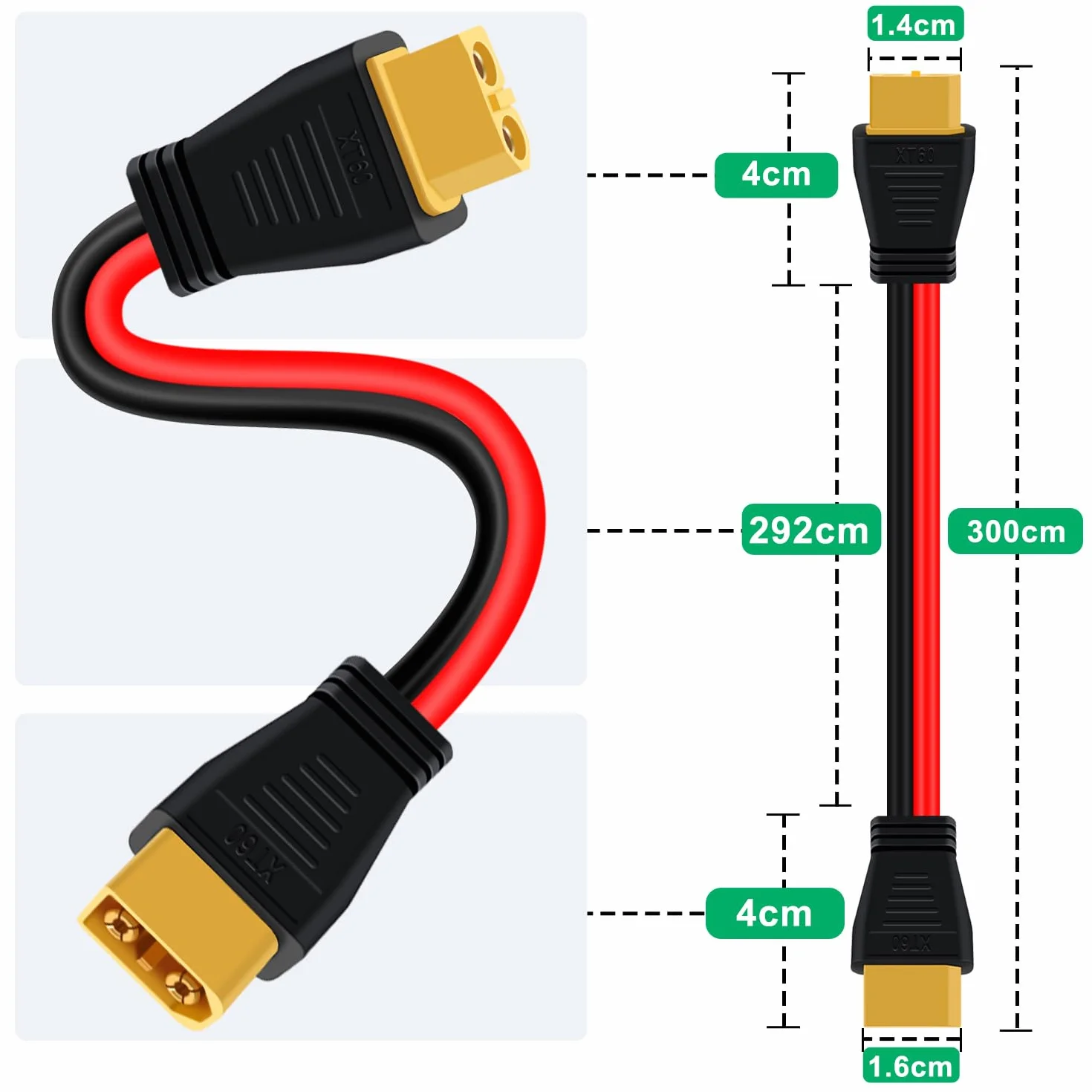Câble Extension XT60 Mâle vers Femelle 12AWG Rallonge de Câble XT60 pour RC Battery, Portable Power Station, Battery Pack (3 m)