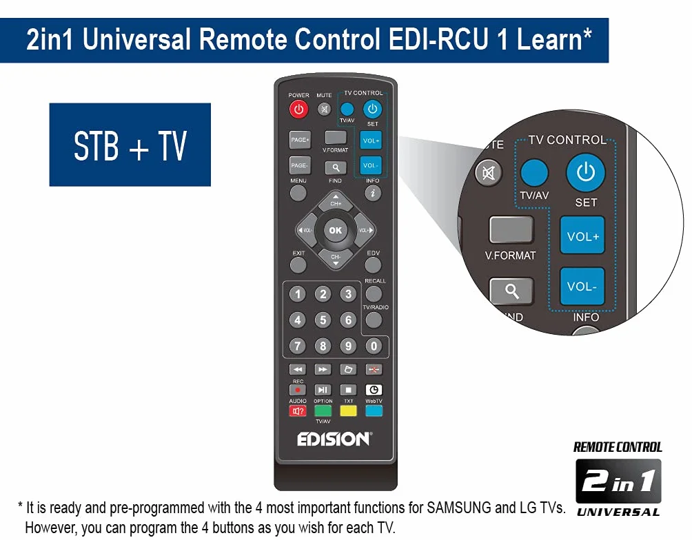 EDISION Picco T265 Plus Récepteur TNT DVBT2 DVBC H.265 HEVC FTA HDMI USB WiFi
