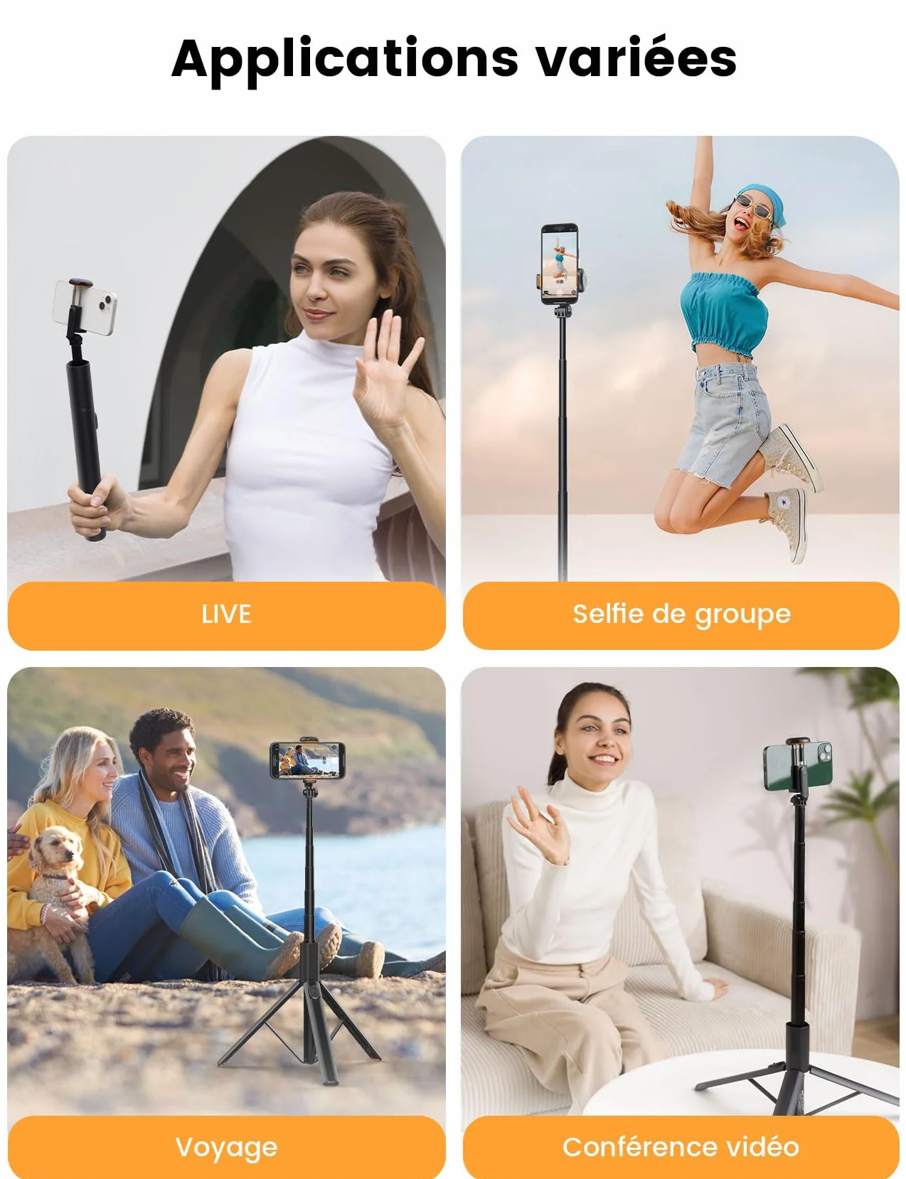 ANXRE 180cm Trépied Selfie avec Télécommande Détachable, Perche Extensible NT79 pour Smartphone et GoPro