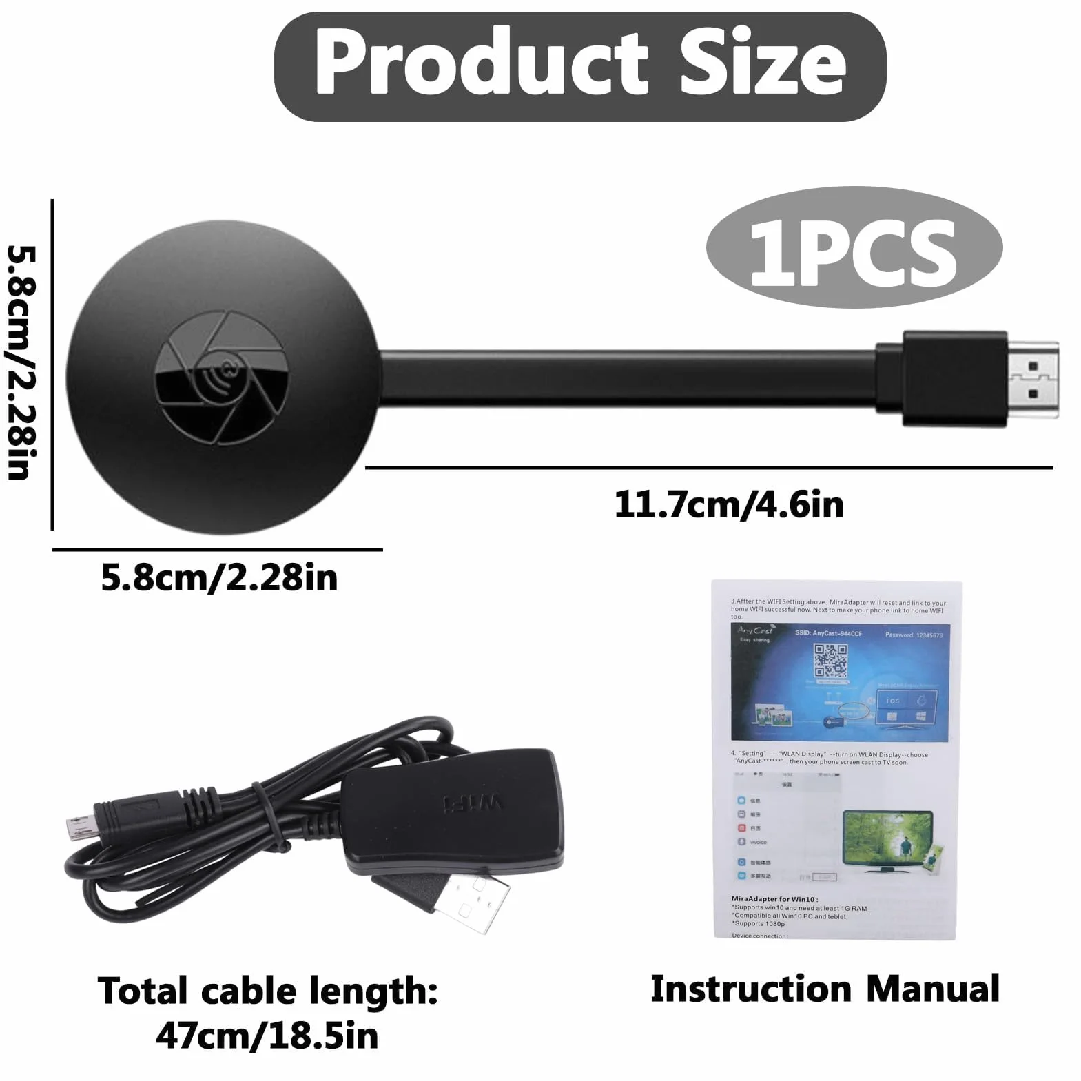 Dongle HDMI sans fil 1080P pour TV, adaptateur Miracast Airplay Bluetooth