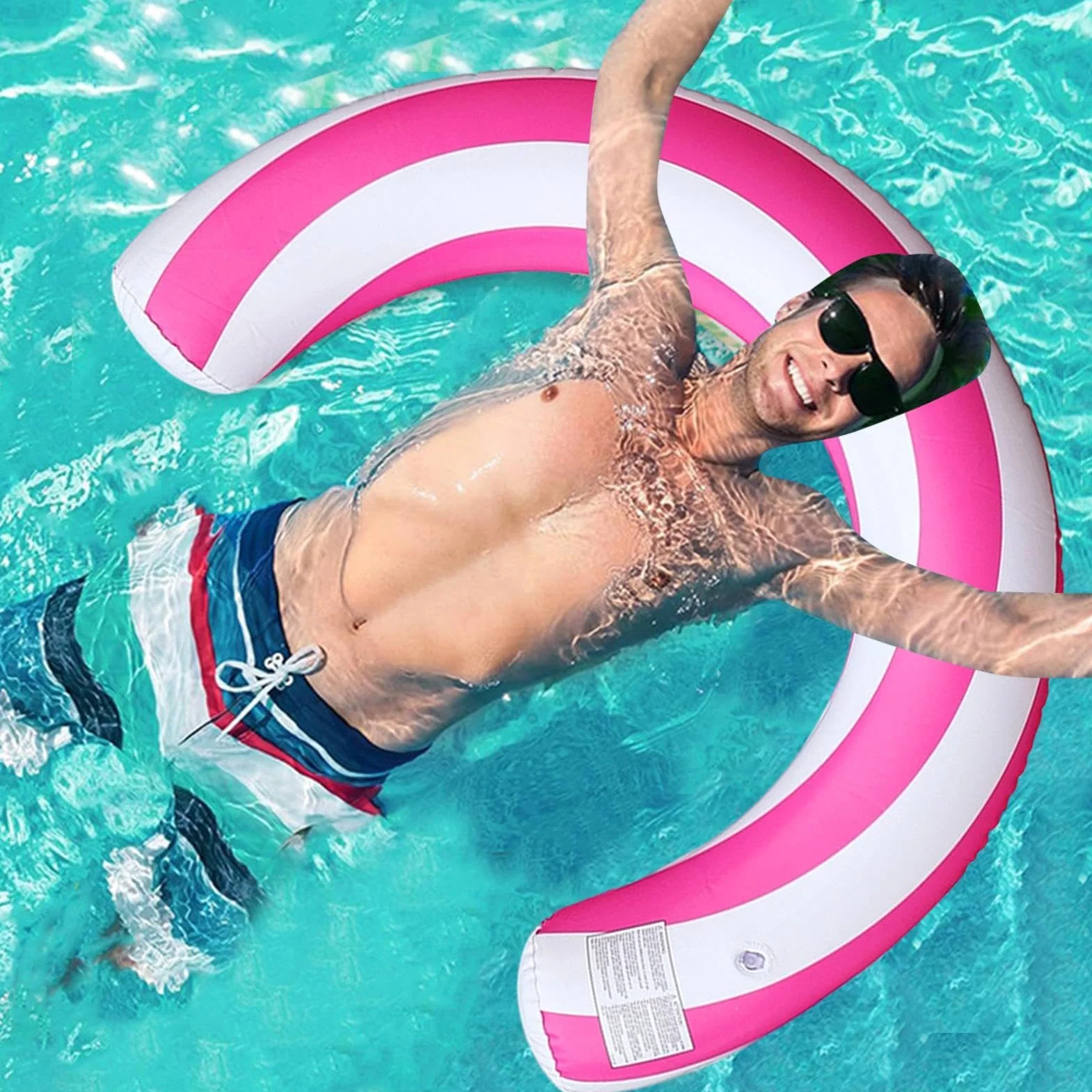 Flotteur pour Adultes en Forme de U, PVC, Frites de Piscine Gonflables Étancher, Motif Rayé