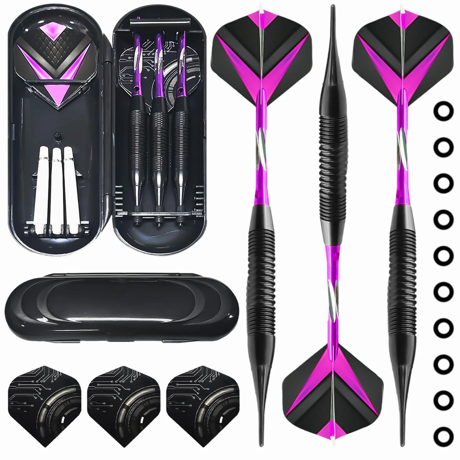 Jeu de fléchettes à pointes en plastique, accessoires de fléchettes souples, fléchettes électroniques (violet)