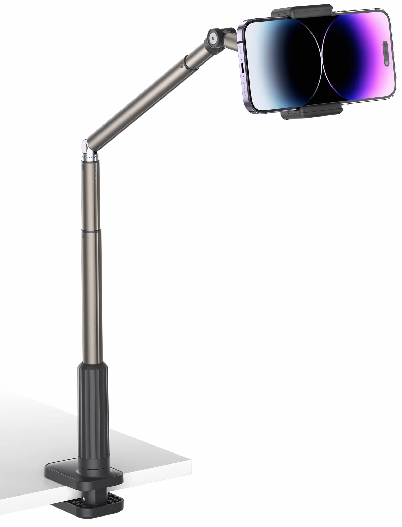 JSAUX Support de téléphone pour Bureau et lit, Support de téléphone Flexible Universel à 360° avec Pince de Serrage pour Table de Chevet, Compatible avec iPhone 14, 13, 12, 11, etc. [Noir]