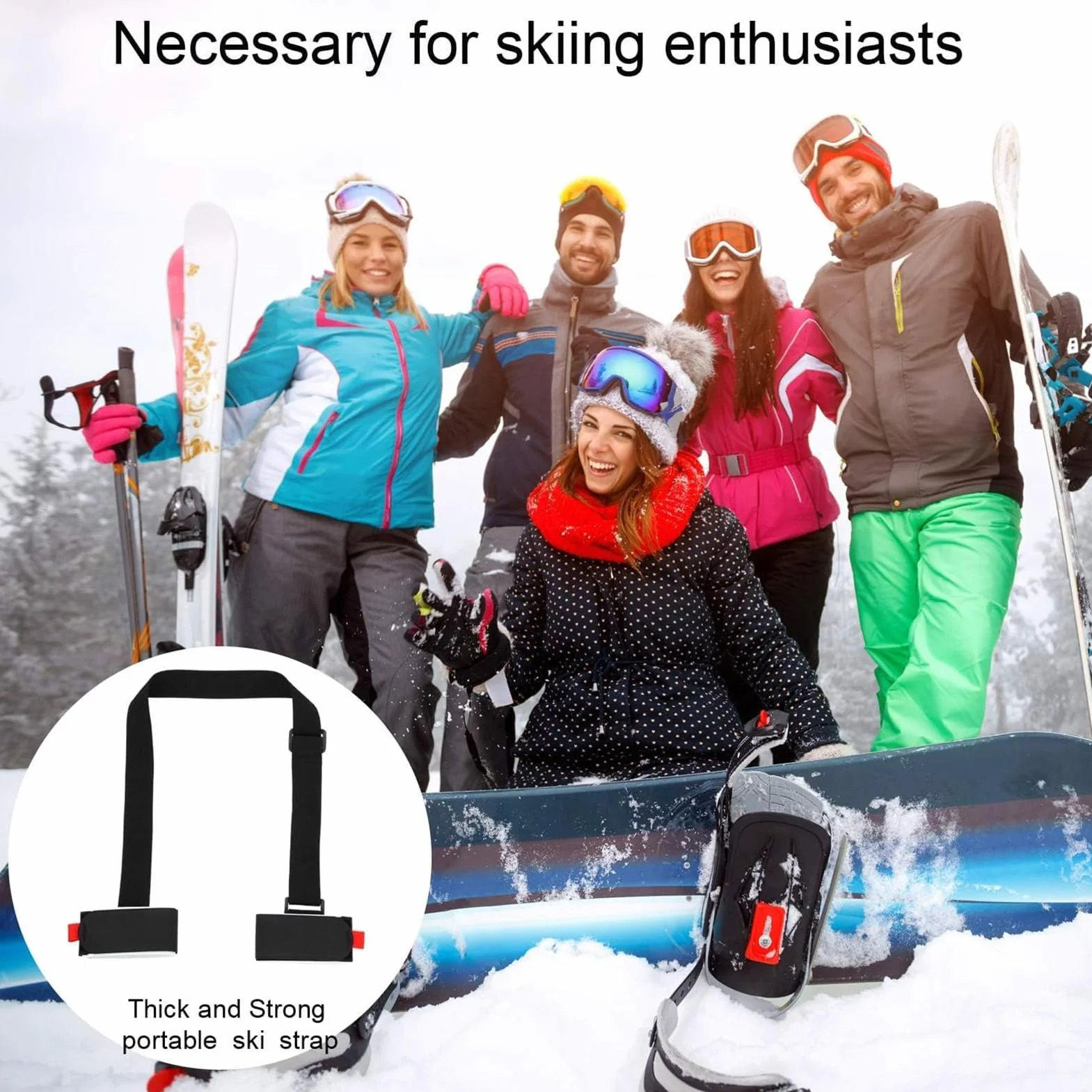 Lot de 3 sangles de transport de ski réglables pour skis, bâtons, enfants et adultes