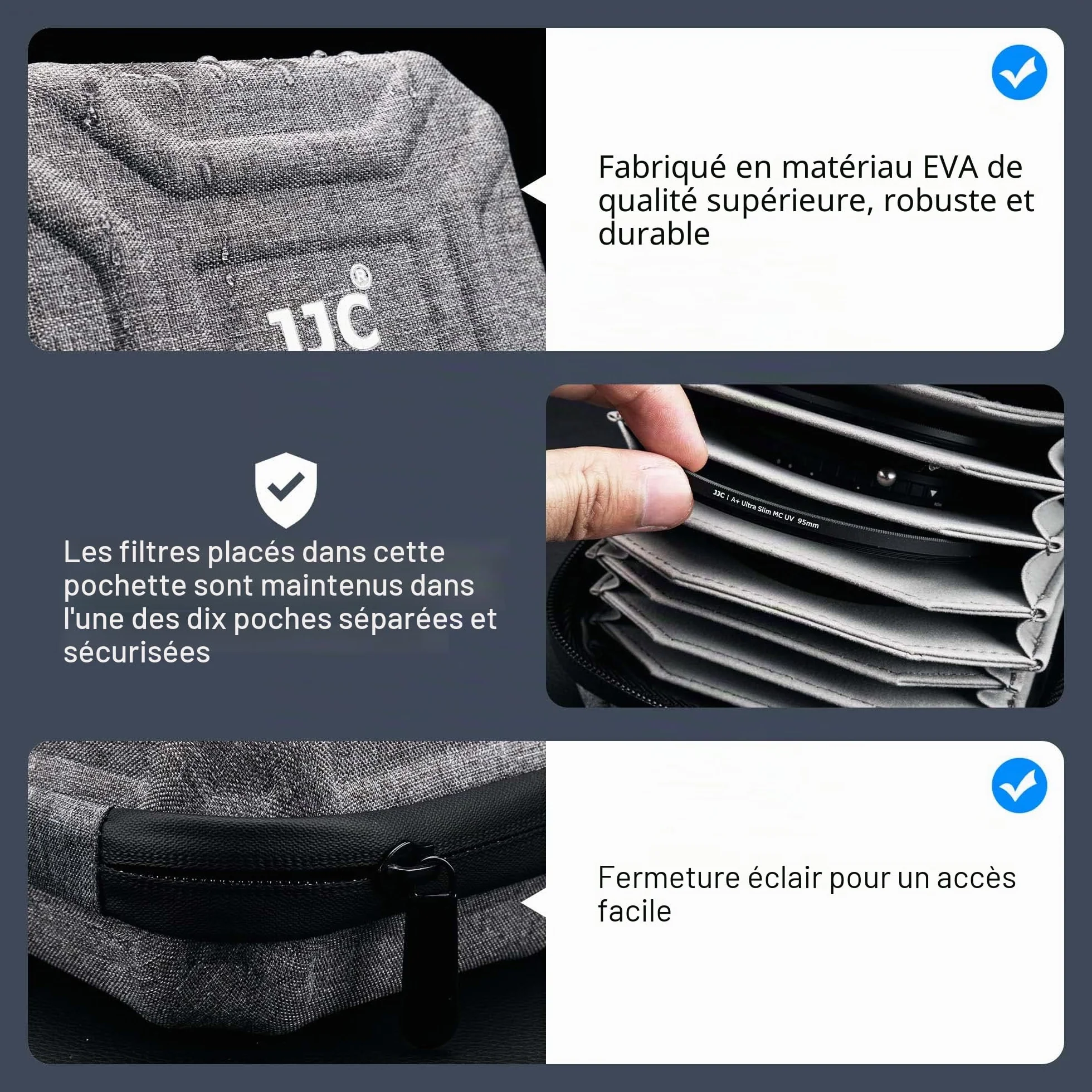 JJC Étui étanche pour 10 filtres Ronds de diamètre jusqu'à 95 mm - Doublure de Protection pour Filtre - Pochette de Transport avec Chiffon de Nettoyage en Microfibre