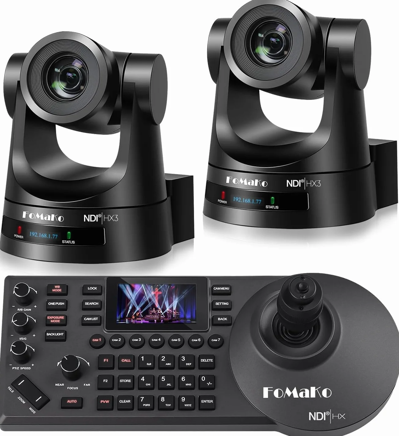 FoMaKo BN302 Ensemble de Caméra PTZ NDI HX3, 30x Zoom Optique, Suivi-Automatique IA 1080P 60ips avec 3G-SDI HDMI USB3.0 LAN(NDI|HX3, NDI6, PoE), 2*Caméra 30x Zoom NDI + 1* Contrôleur PTZ NDI