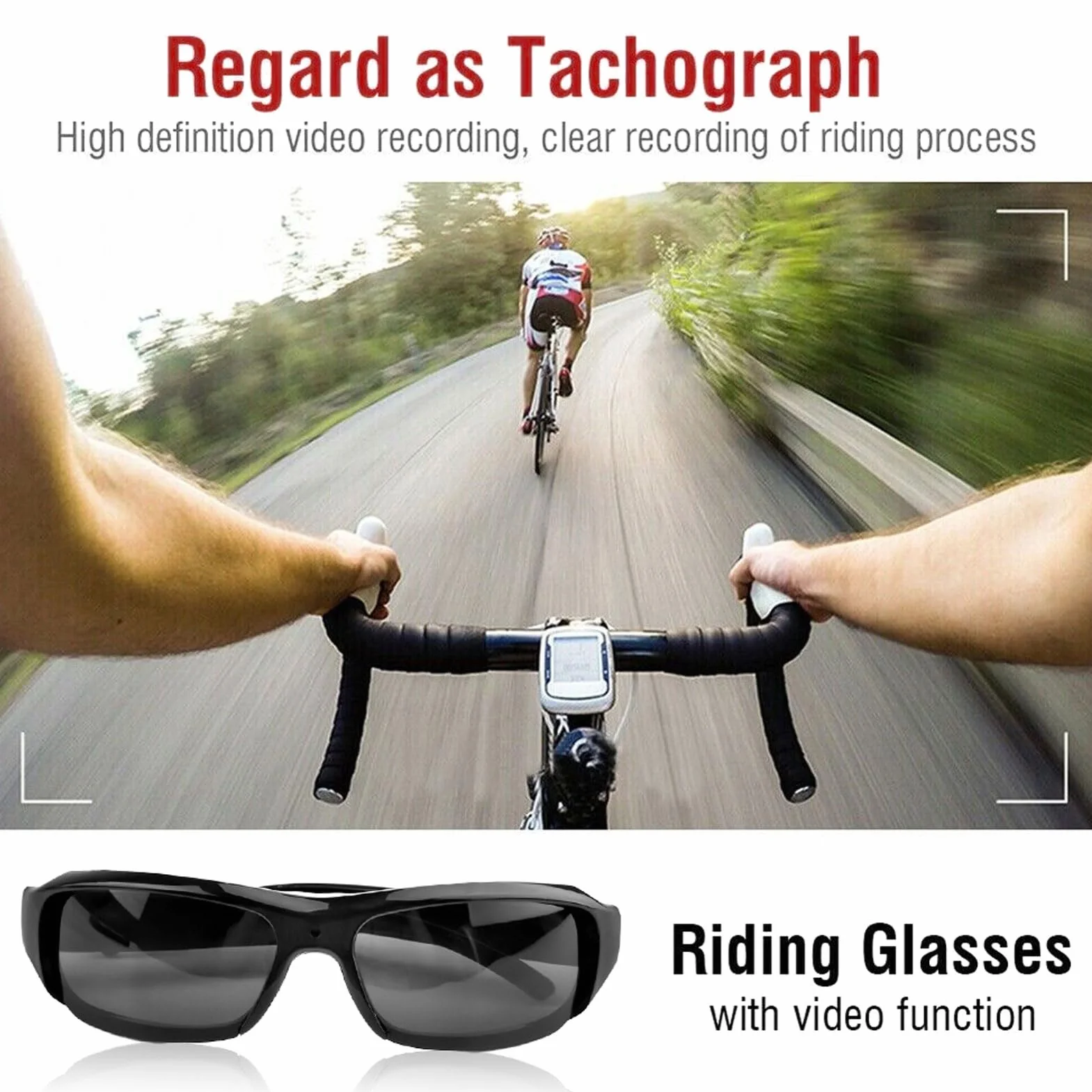 Zunate Lunettes de Soleil avec Caméra 1080P, Lunettes de Caméra d'action de Sport avec Objectif Grand Angle, Photo en Un Seul, Vidéo Double, pour Les Voyages à Vélo